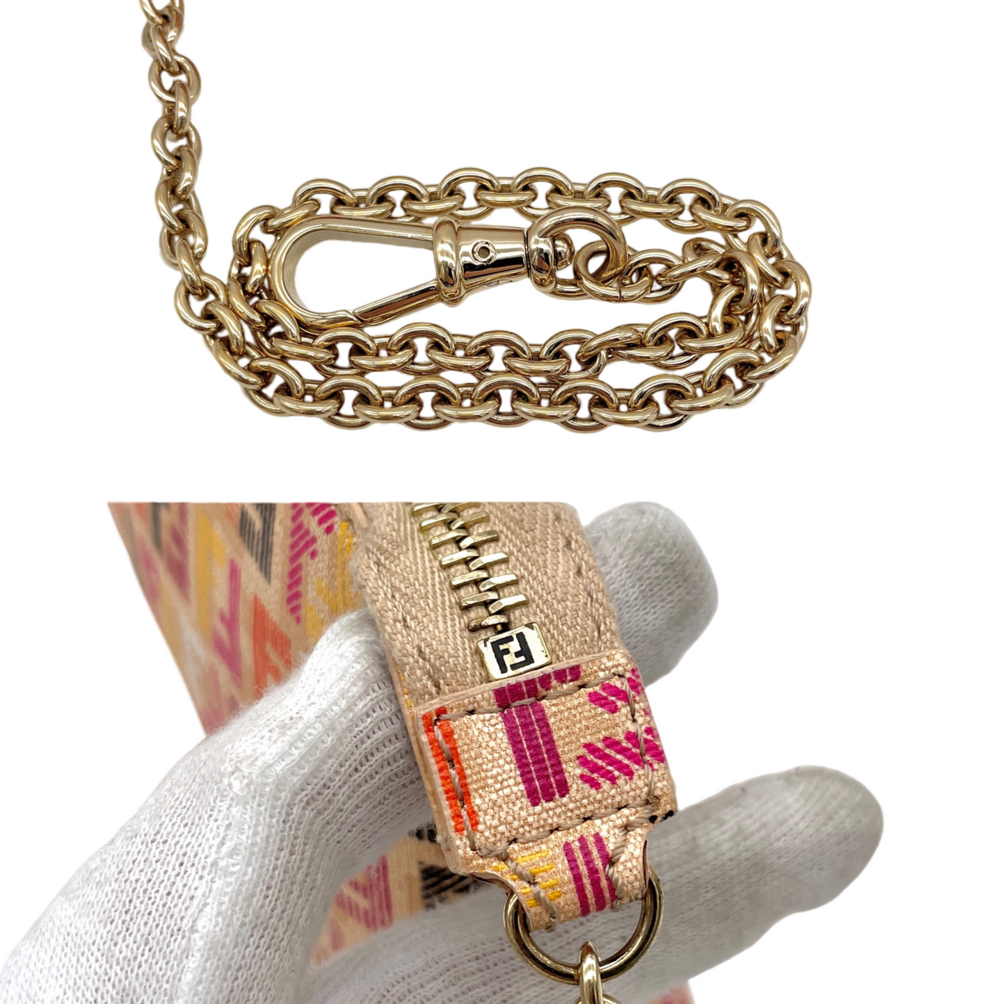 RARE☆☆☆FENDI Multicolor Zucca PVC Chain Handle Accessories Pouch Hand Bag Brown &amp; Muliticolor