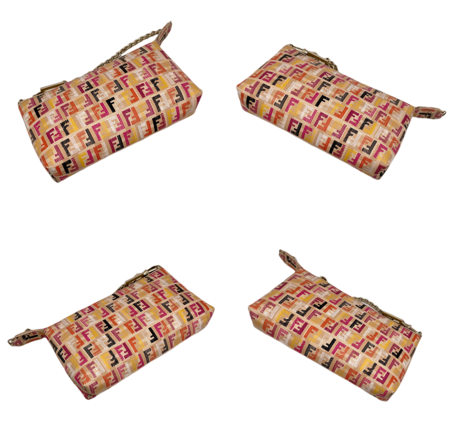 RARE☆☆☆FENDI Multicolor Zucca PVC Chain Handle Accessories Pouch Hand Bag Brown &amp; Muliticolor