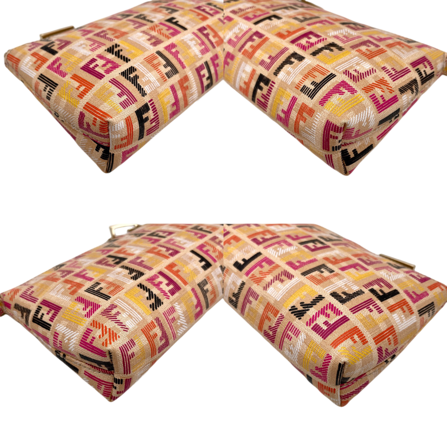 RARE☆☆☆FENDI Multicolor Zucca PVC Chain Handle Accessories Pouch Hand Bag Brown &amp; Muliticolor