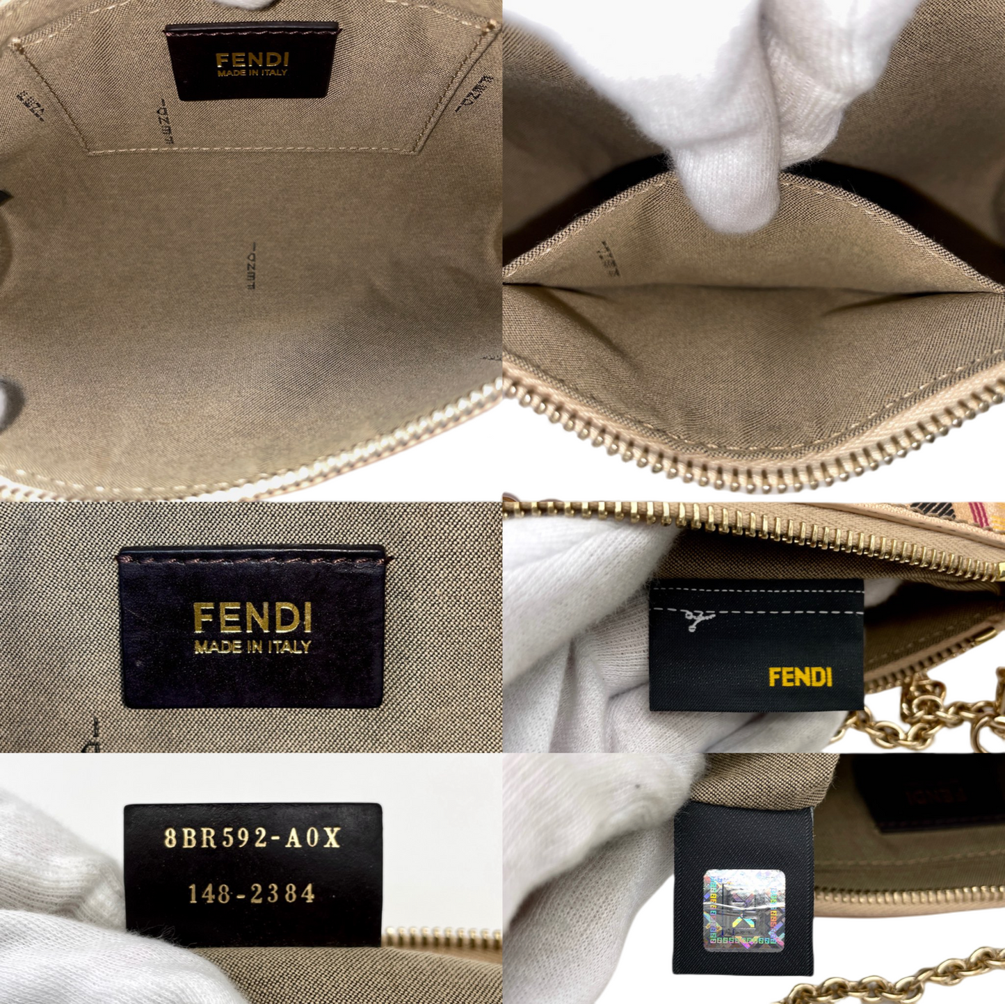 RARE☆☆☆FENDI Multicolor Zucca PVC Chain Handle Accessories Pouch Hand Bag Brown &amp; Muliticolor