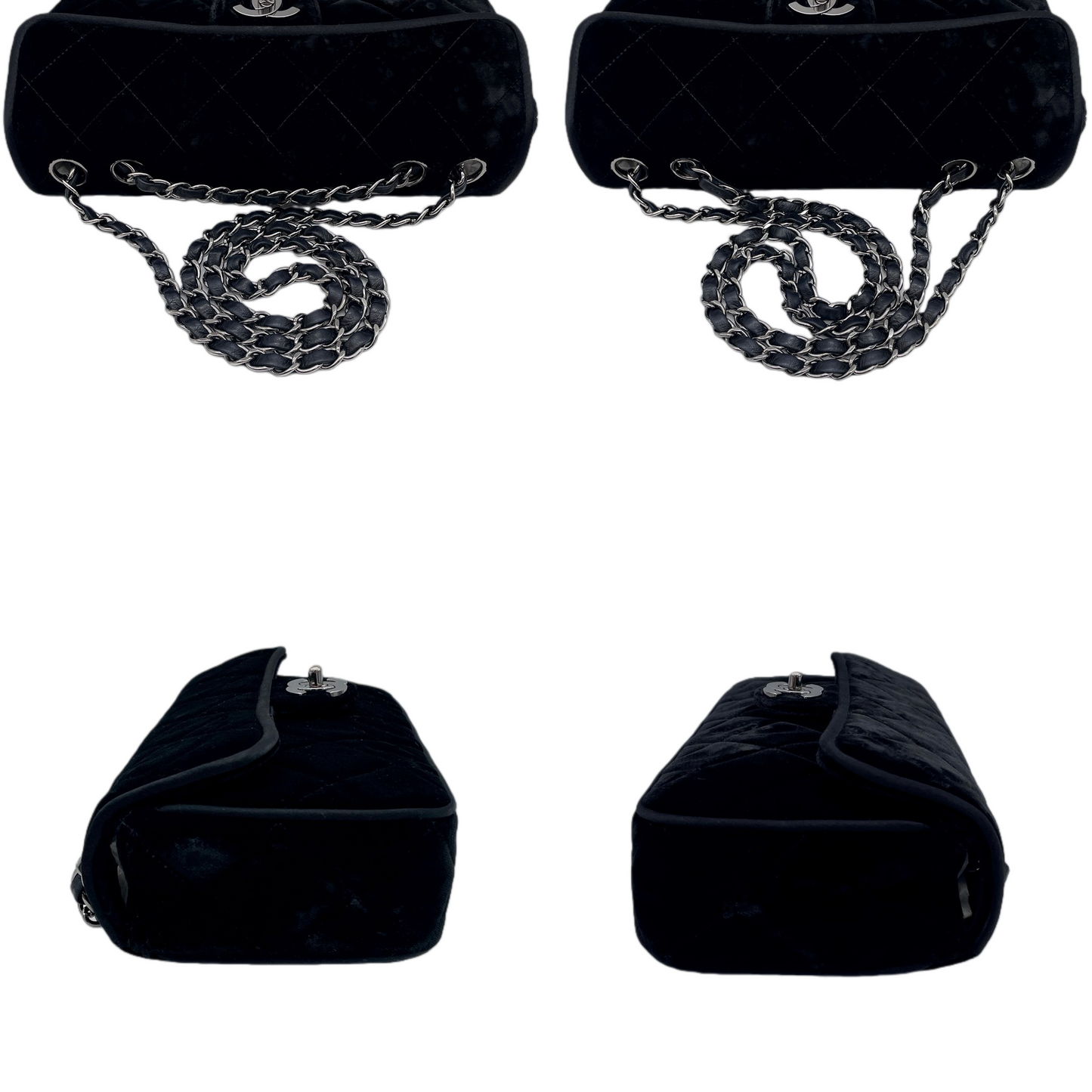 RARE☆☆☆☆CHANEL 2006 Matelassé Velvet CC LOGO Double Chain Single Flap Bag Black & Silver