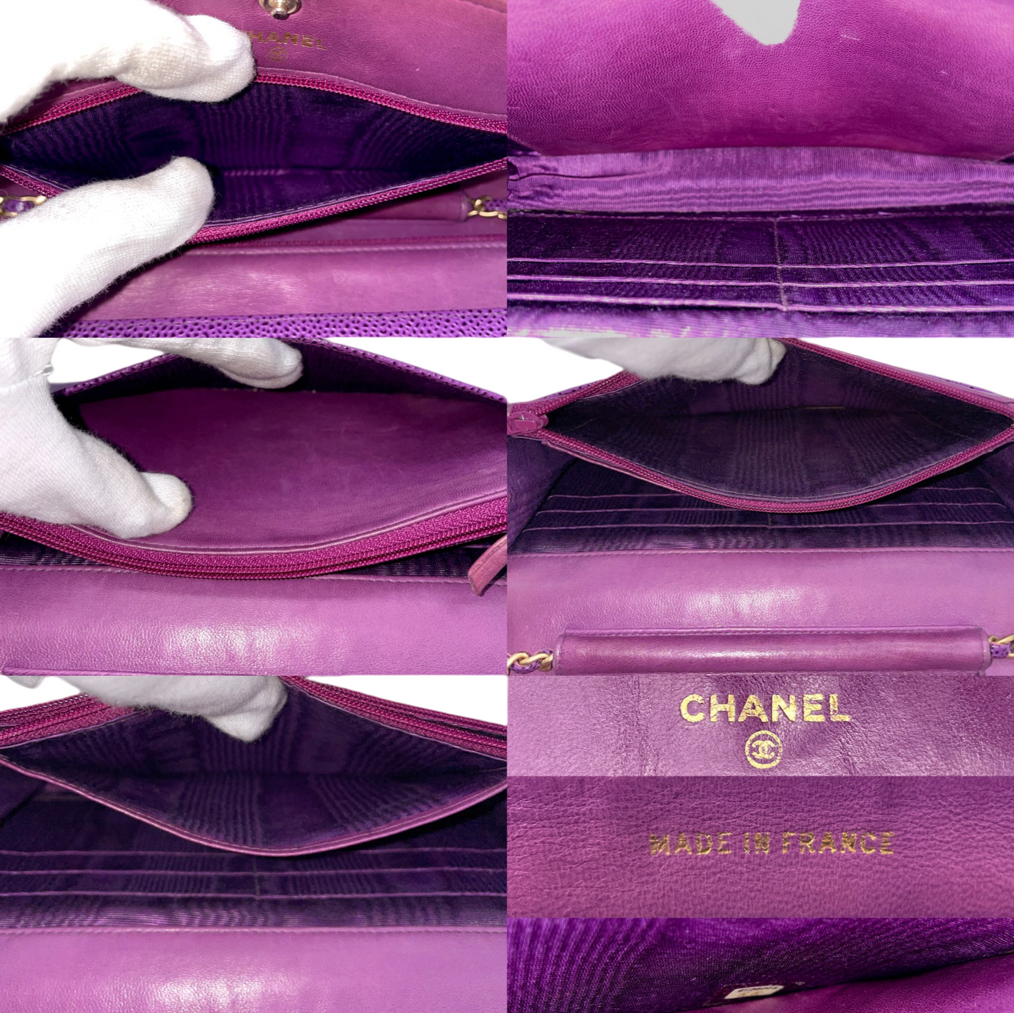 RARE☆☆☆CHANEL 2000 Jumbo CC Logo Caviar Skin Wallet On Chain Shoulder Flap Pouch Purple &amp; Gold