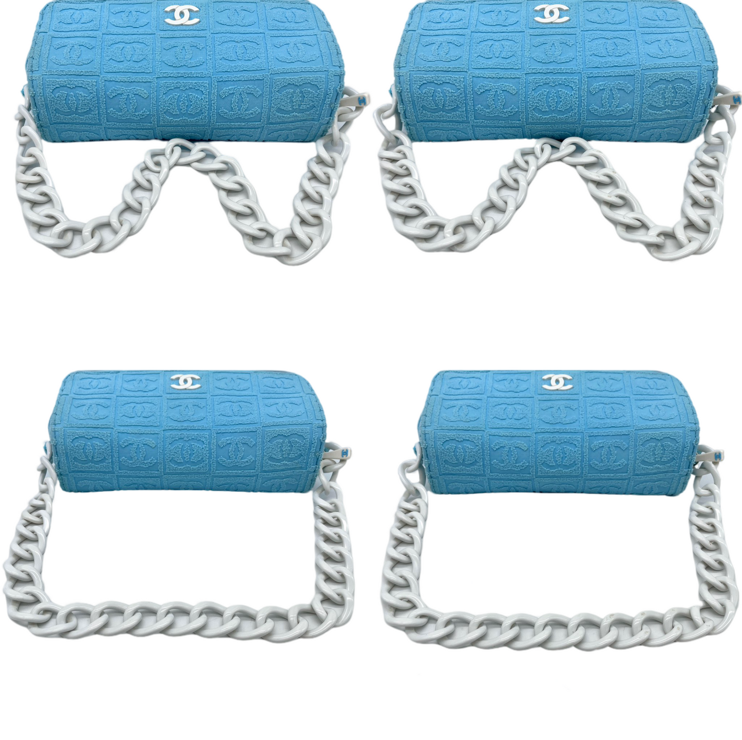 RARE☆☆☆☆CHANEL 2001 CC LOGOS Flocking Acrylic Chain Shoulder Single Flap Bag Baby Blue &amp; White