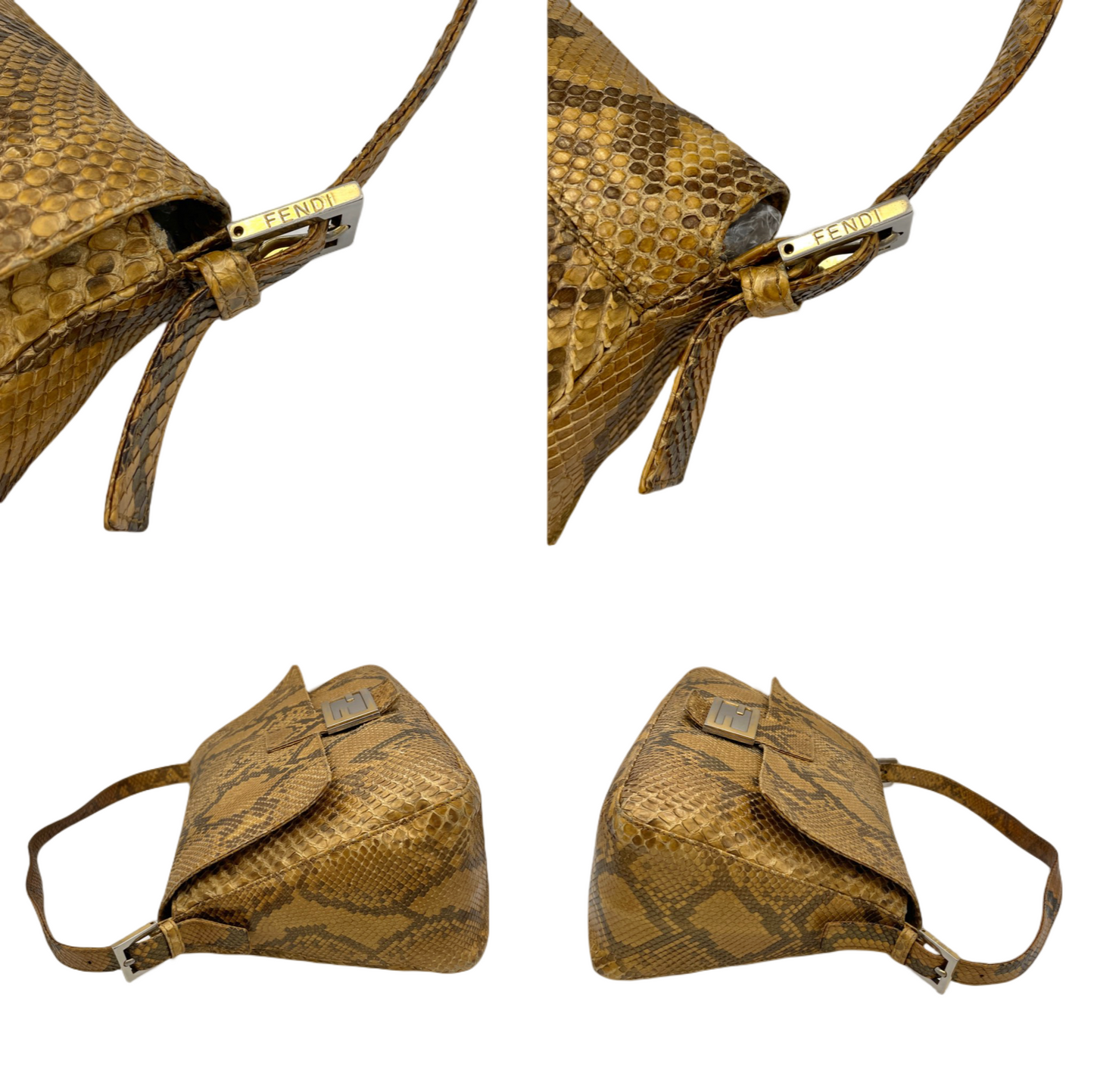 RARE☆☆☆☆FENDI Python Skin Leather Mamma Baguette Shoulder Bag GM Gold & Silver