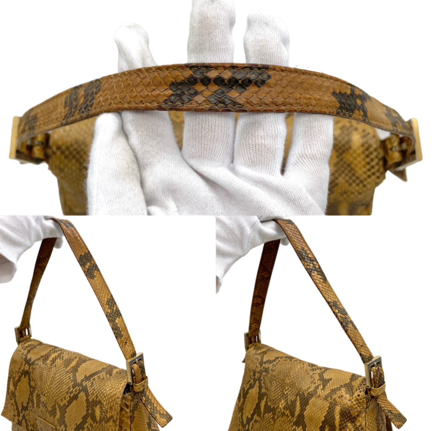 RARE☆☆☆☆FENDI Python Skin Leather Mamma Baguette Shoulder Bag GM Gold & Silver