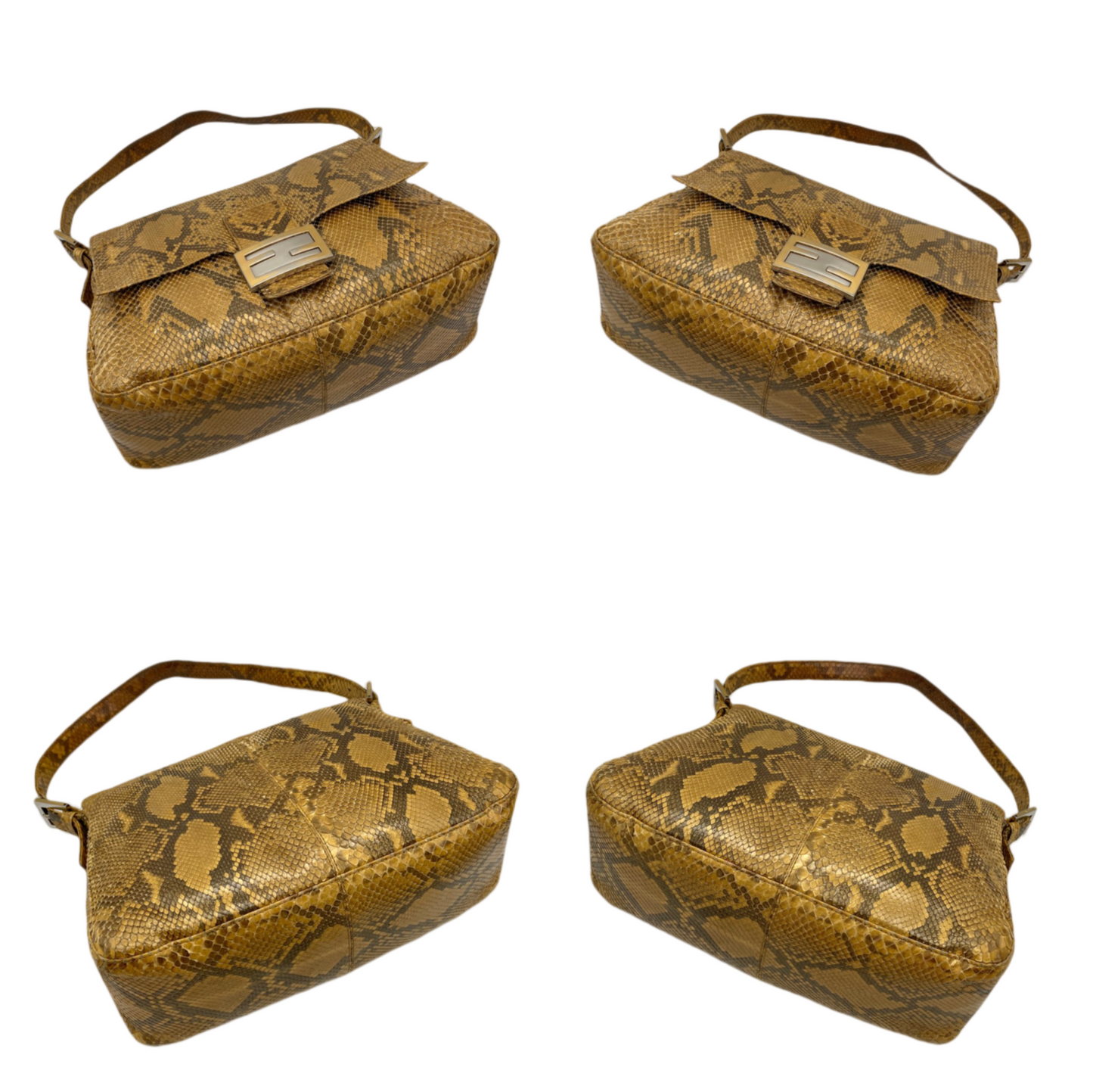 RARE☆☆☆☆FENDI Python Skin Leather Mamma Baguette Shoulder Bag GM Gold & Silver