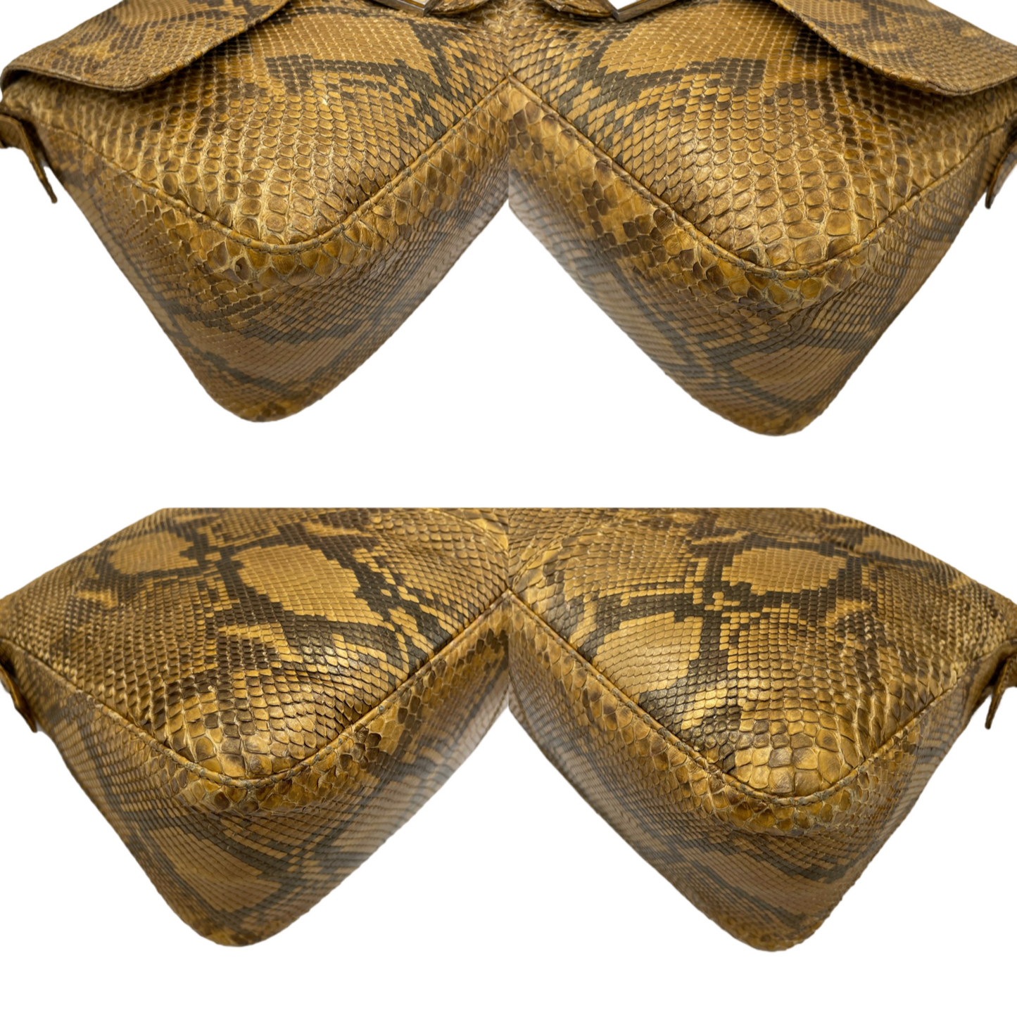 RARE☆☆☆☆FENDI Python Skin Leather Mamma Baguette Shoulder Bag GM Gold & Silver