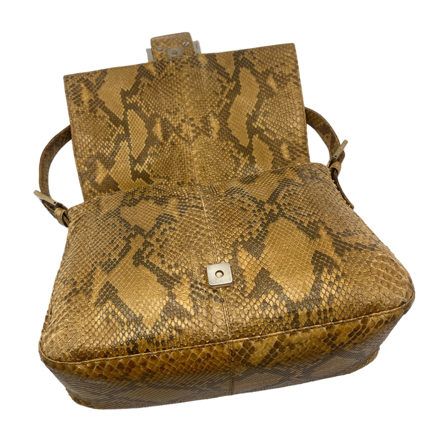 RARE☆☆☆☆FENDI Python Skin Leather Mamma Baguette Shoulder Bag GM Gold & Silver