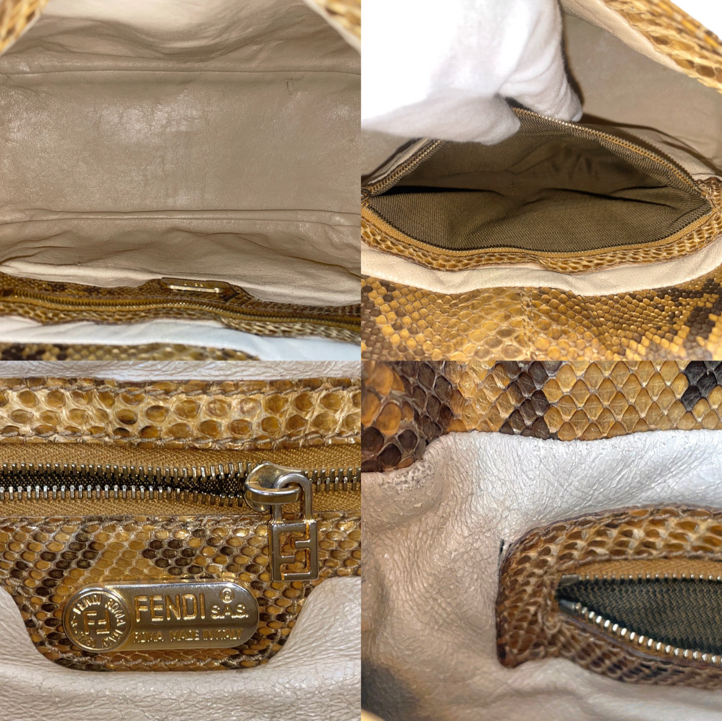 RARE☆☆☆☆FENDI Python Skin Leather Mamma Baguette Shoulder Bag GM Gold & Silver