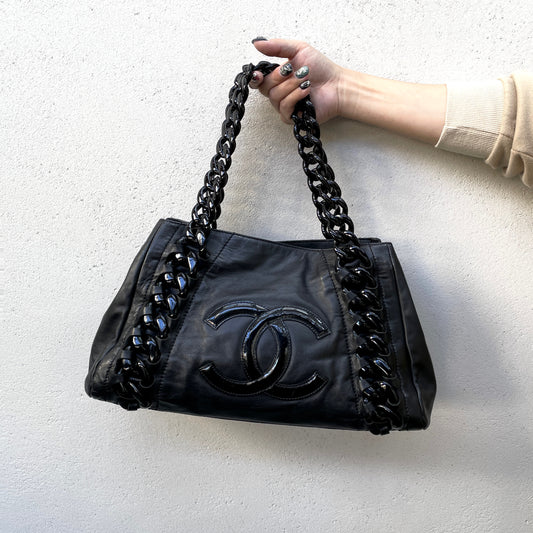 RARE☆☆☆CHANEL Jumbo Coco Mark Plastic Chain Shoulder HOBO Tote Bag