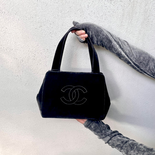 RARE☆☆☆ CHANEL Velvet Jumbo Coco Mark Handbag Black