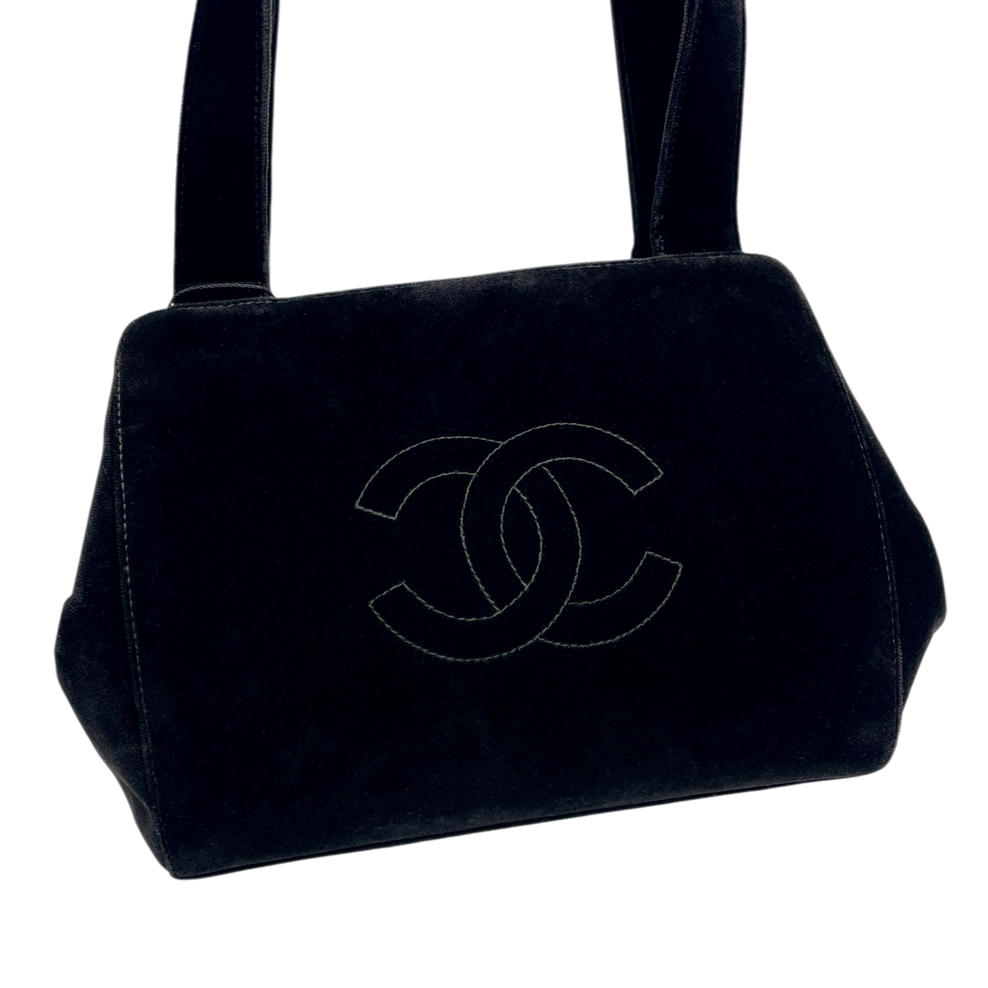 RARE CHANEL Velvet Jumbo Coco Mark Handbag Black – Afar Vintage RARE CHANEL Velvet Jumbo Coco Mark Handbag Black – Afar Vintage