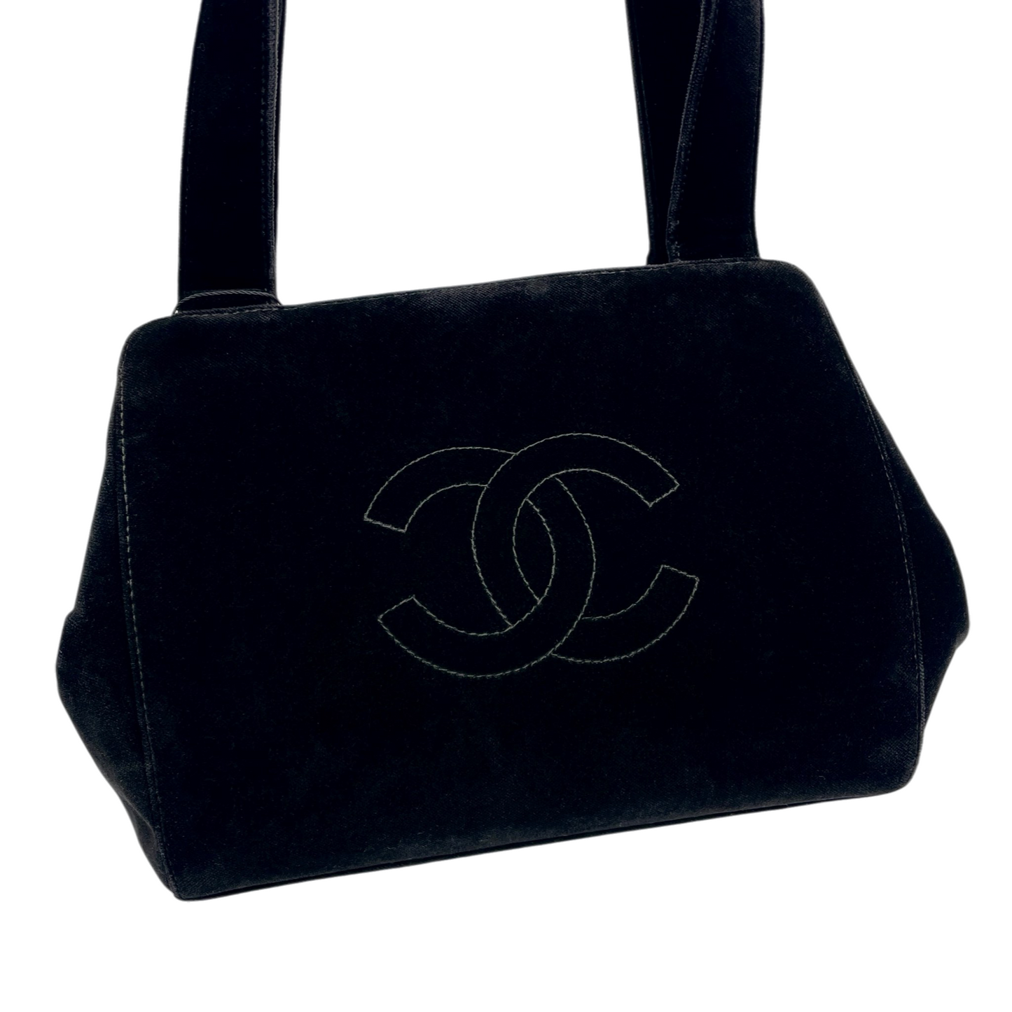 RARE☆☆☆CHANEL Velvet Jumbo Coco Mark Handbag Black