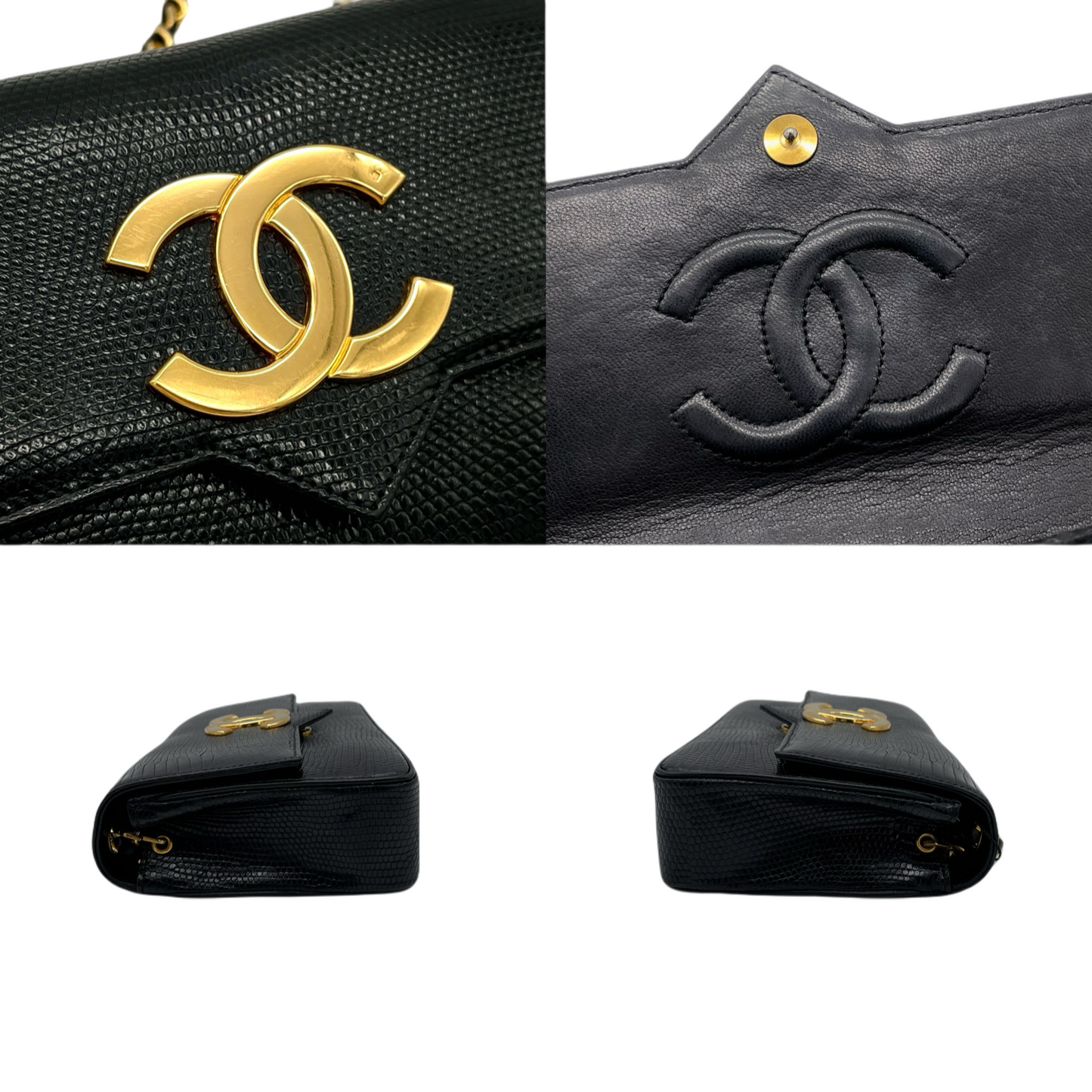 RARE☆☆☆CHANEL Jumbo Coco Mark Lizard Skin Letter Pack Chain Shoulder Bag