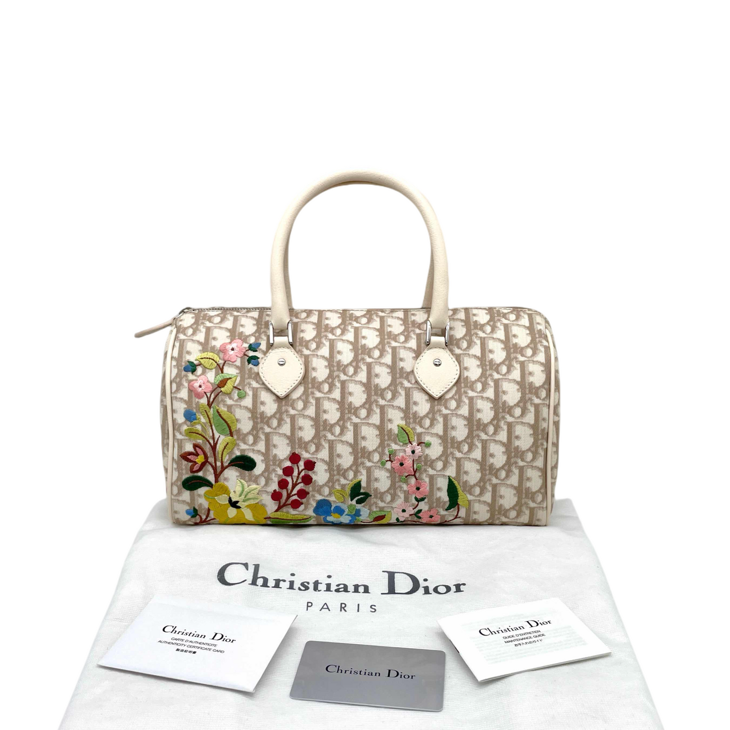 RARE☆☆☆CHRISTIAN DIOR Trotter Flower Embroidery Boston Handbag