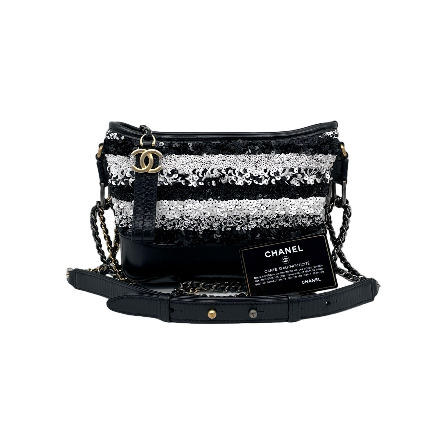 RARE☆☆☆CHANEL Gabrielle de Chanel Line Double Chains Shoulder Bag Black &amp; White