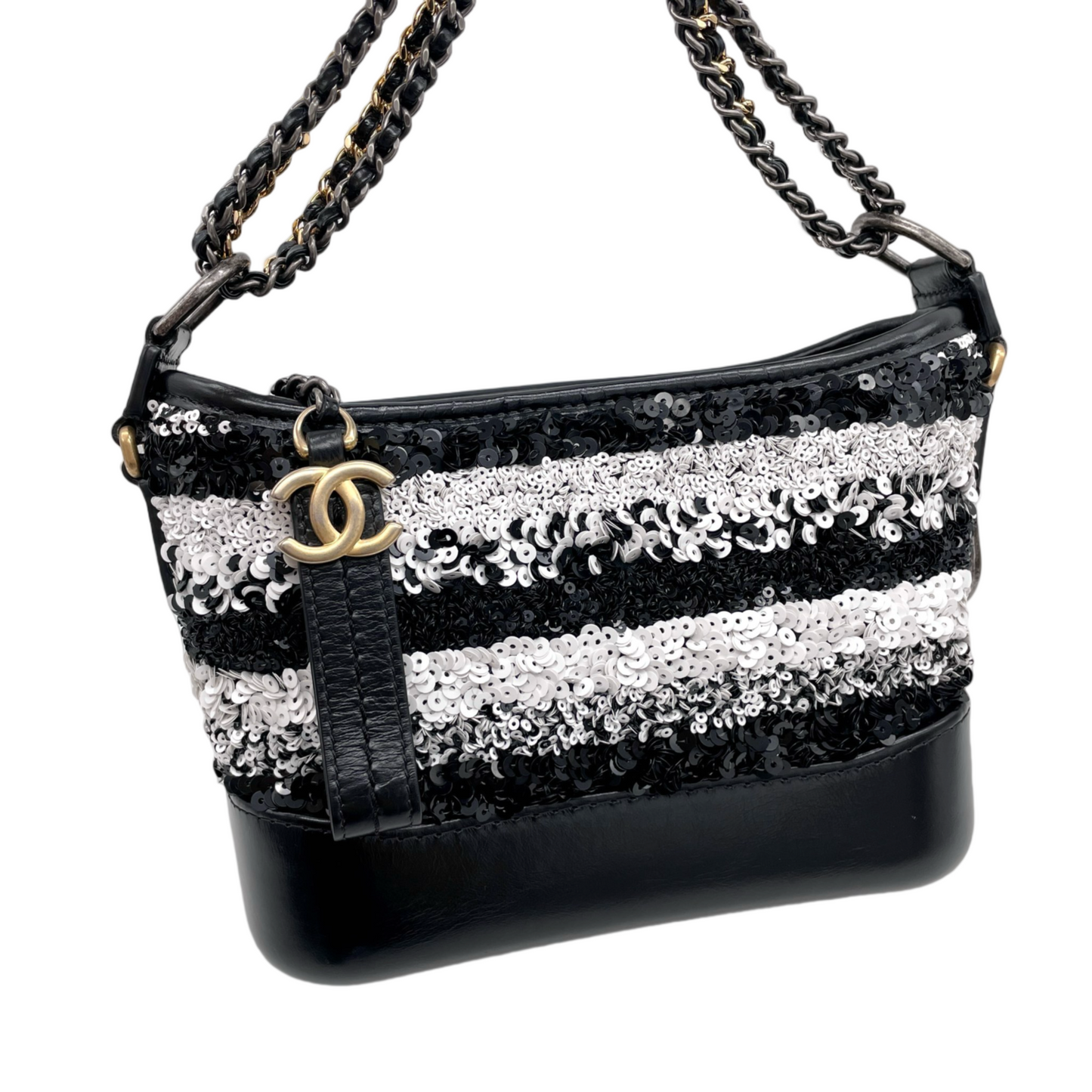 RARE☆☆☆CHANEL Gabrielle de Chanel Line Double Chains Shoulder Bag Black &amp; White