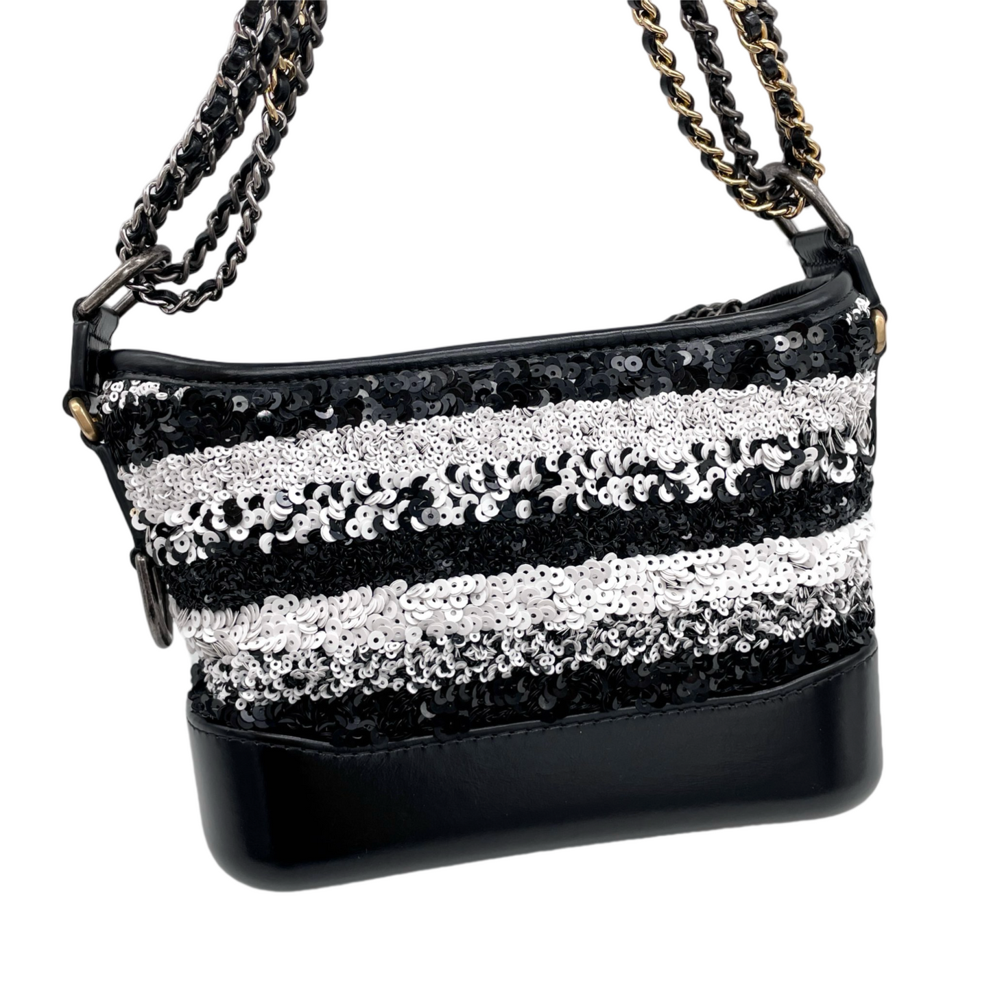 RARE☆☆☆CHANEL Gabrielle de Chanel Line Double Chains Shoulder Bag Black &amp; White
