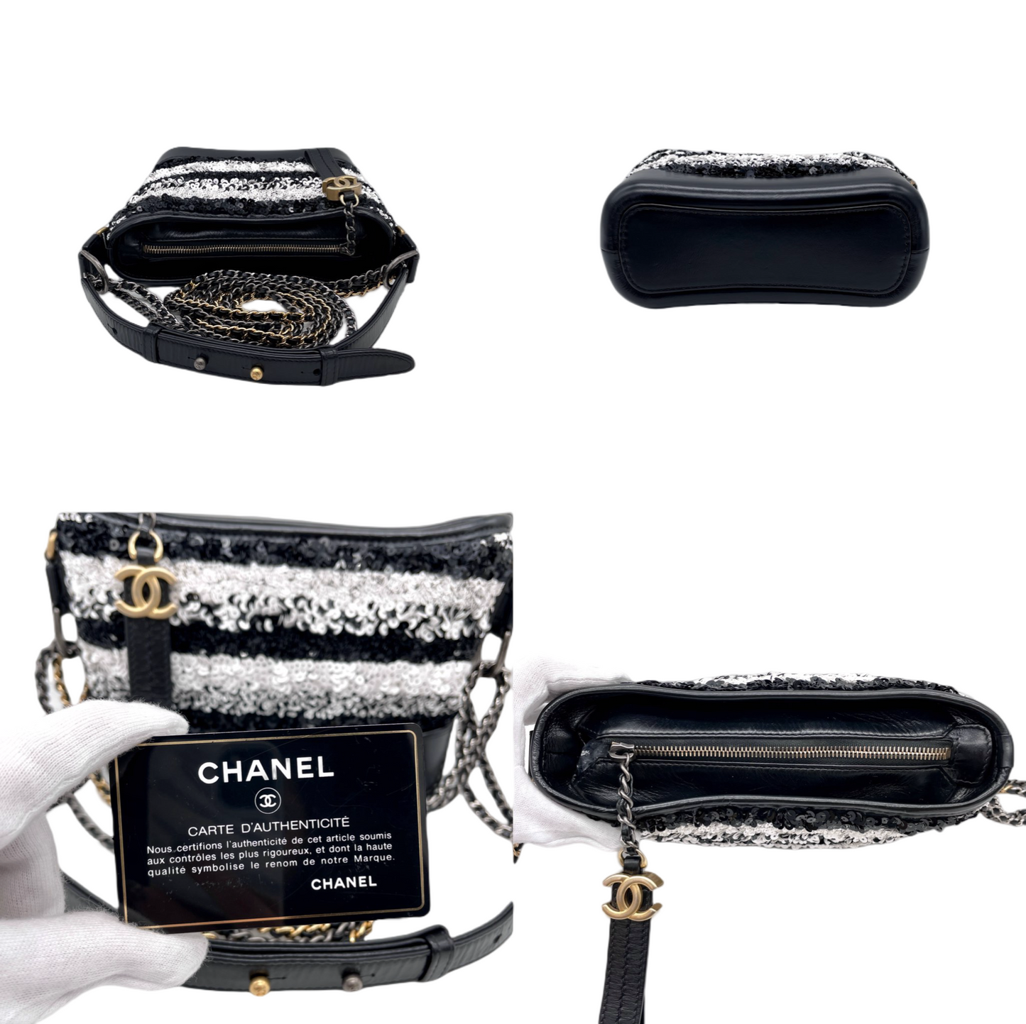 RARE☆☆☆CHANEL Gabrielle de Chanel Line Double Chains Shoulder Bag Black &amp; White