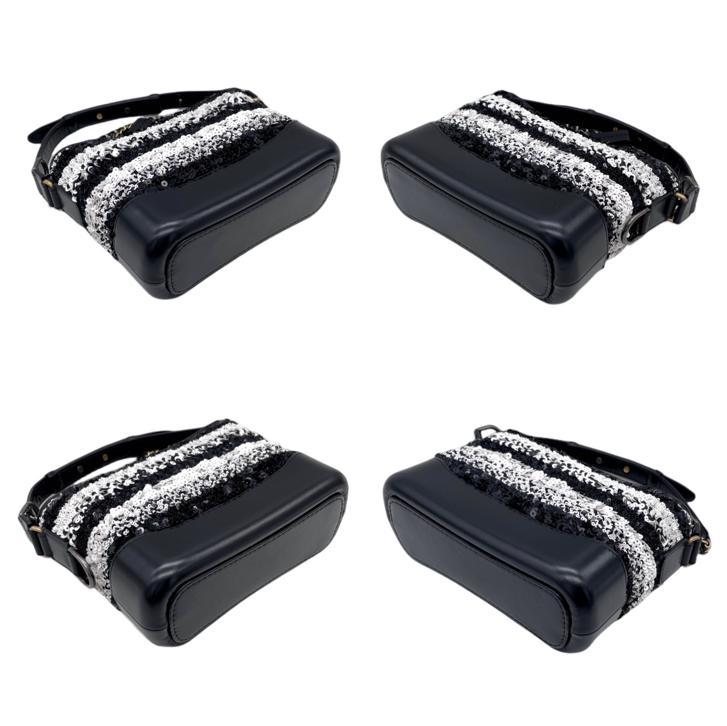 RARE☆☆☆CHANEL Gabrielle de Chanel Line Double Chains Shoulder Bag Black &amp; White