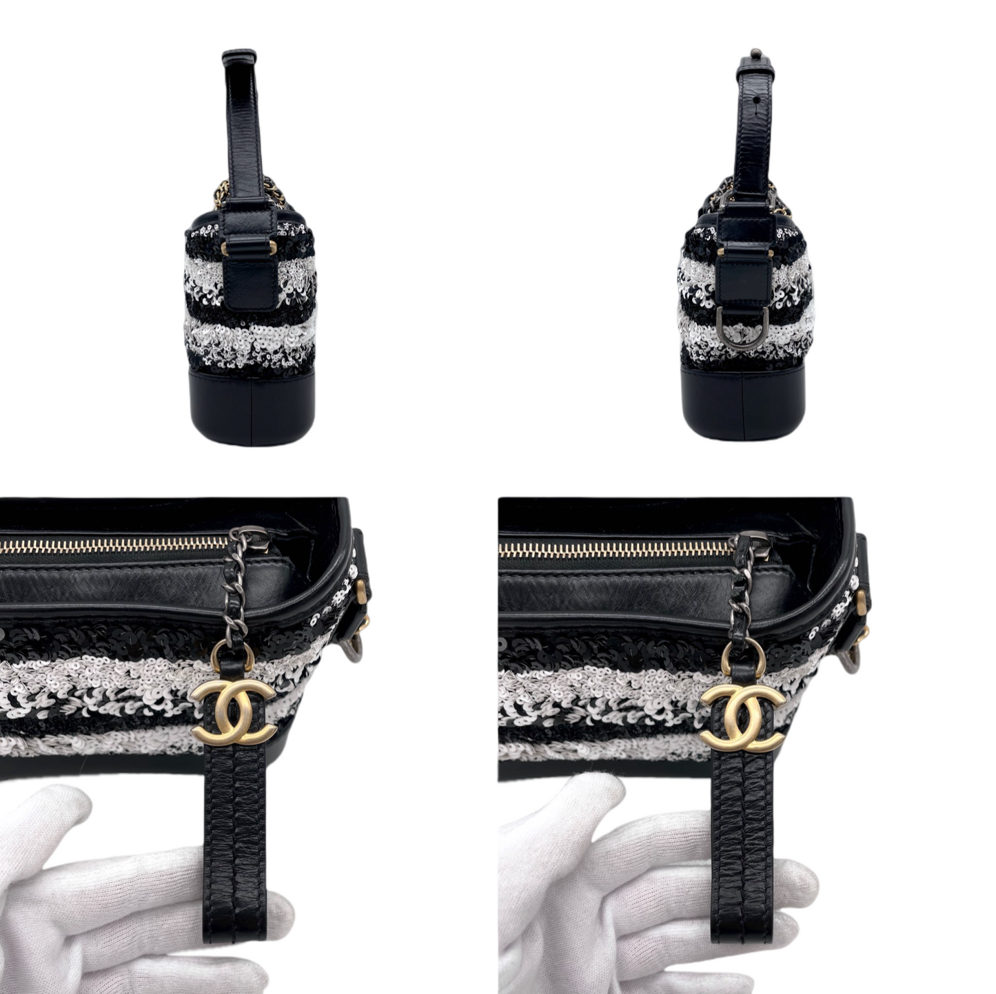 RARE☆☆☆CHANEL Gabrielle de Chanel Line Double Chains Shoulder Bag Black &amp; White