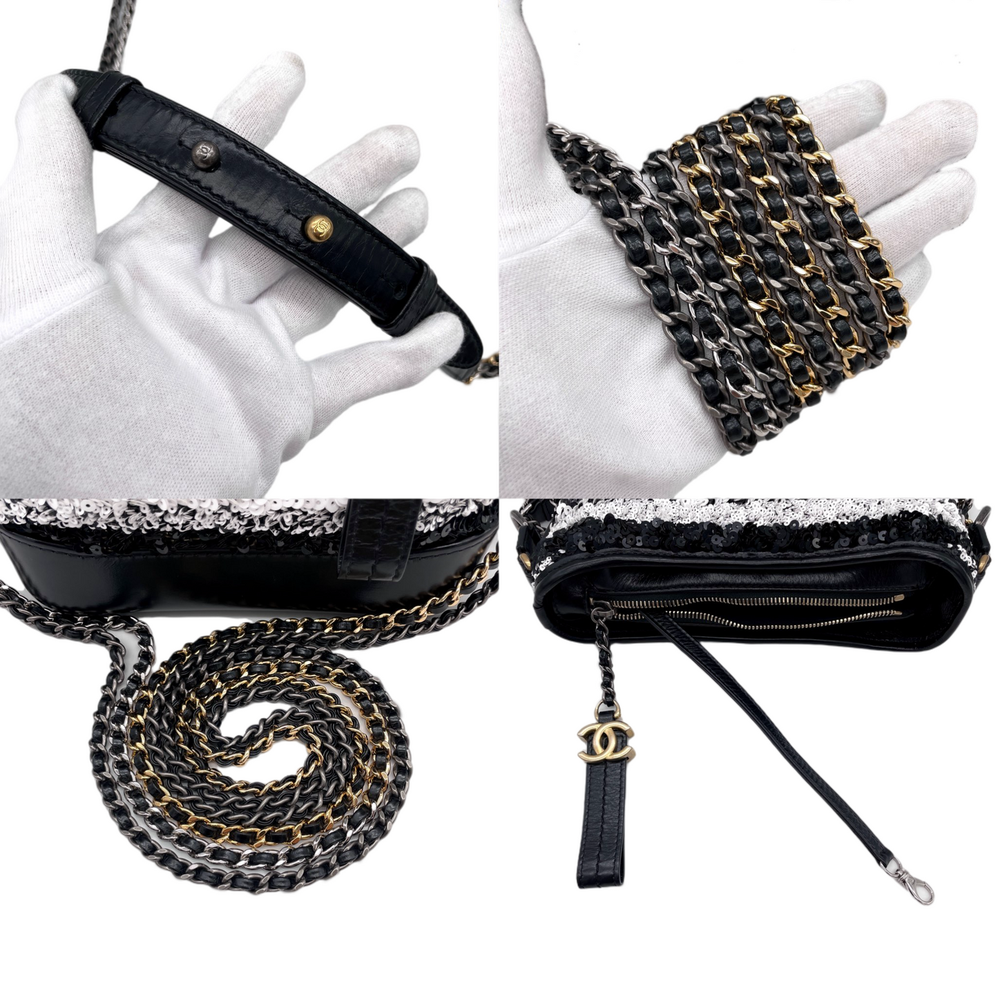 RARE☆☆☆CHANEL Gabrielle de Chanel Line Double Chains Shoulder Bag Black &amp; White