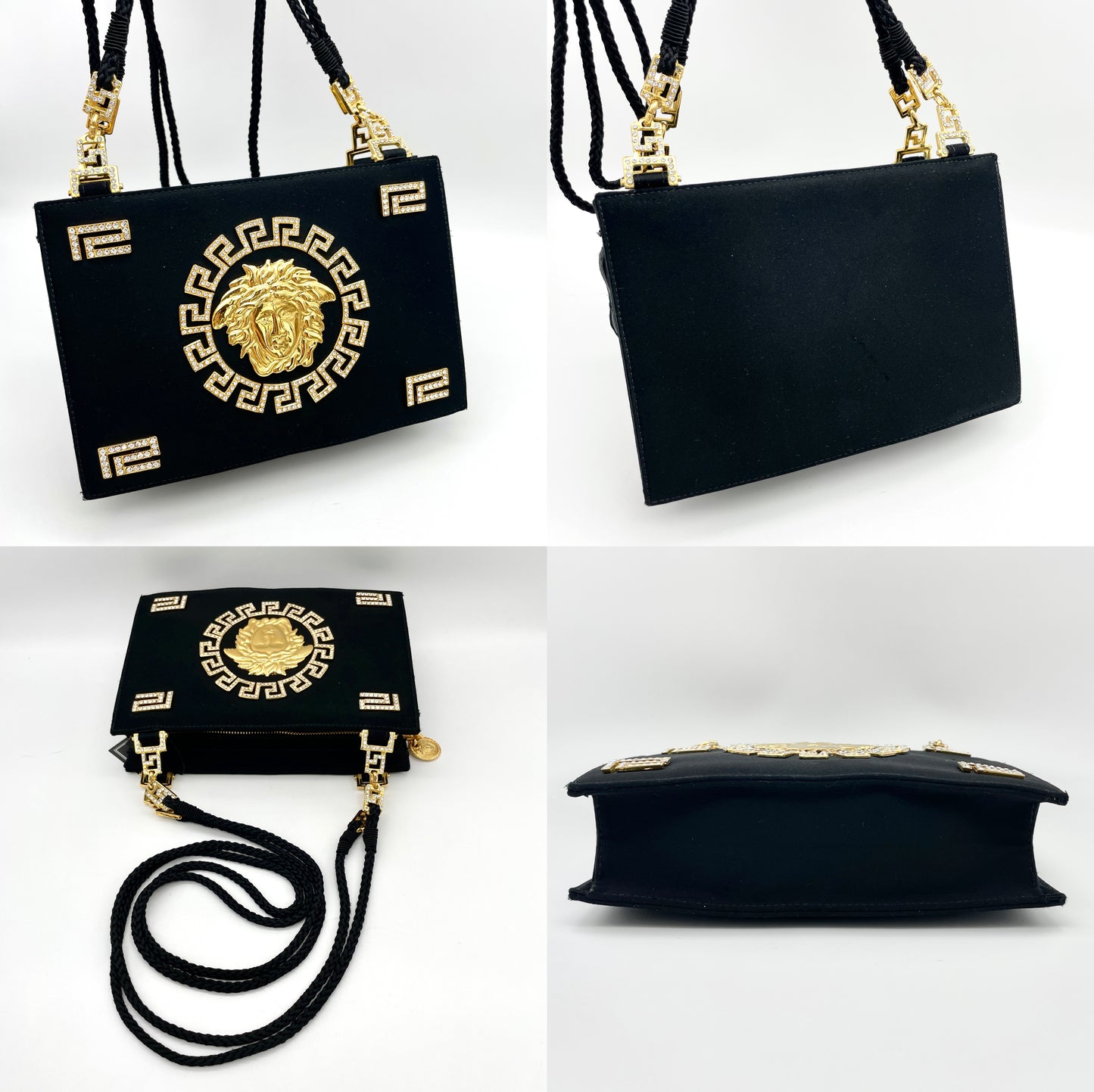 RARE☆☆☆☆AUTH Pre-owned VERSACE Medusa Shoulder Bag Black/Gold