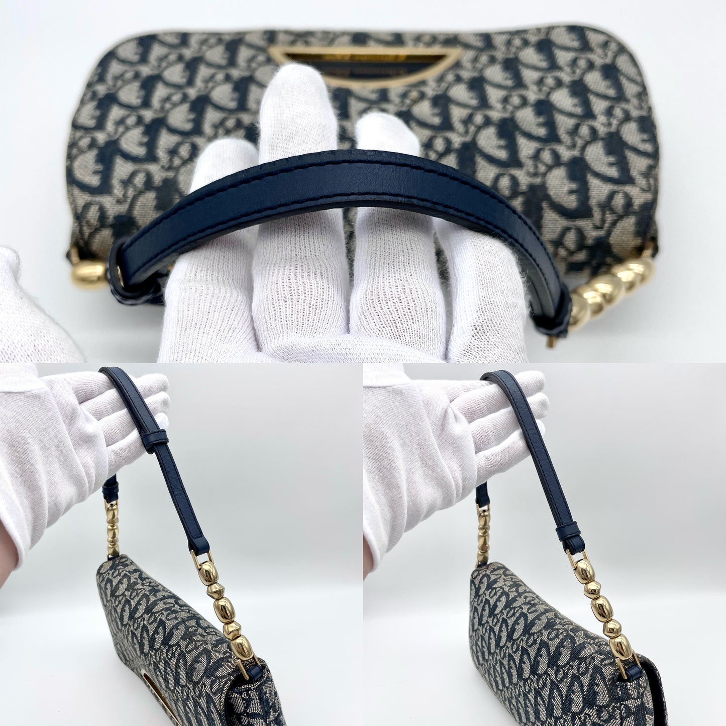 CHRISTIAN DIOR Trotter Maris Pearl On-the-shoulder Bag Navy Canvas GHW