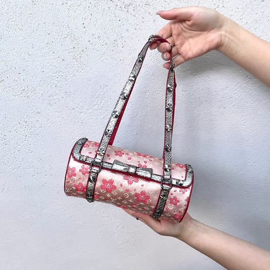 RARE☆☆☆☆☆AUTH Pre-owned Louis Vuitton Monogram Cherry Blossom Takashi Murakami Satin Papillon 22 / Pink