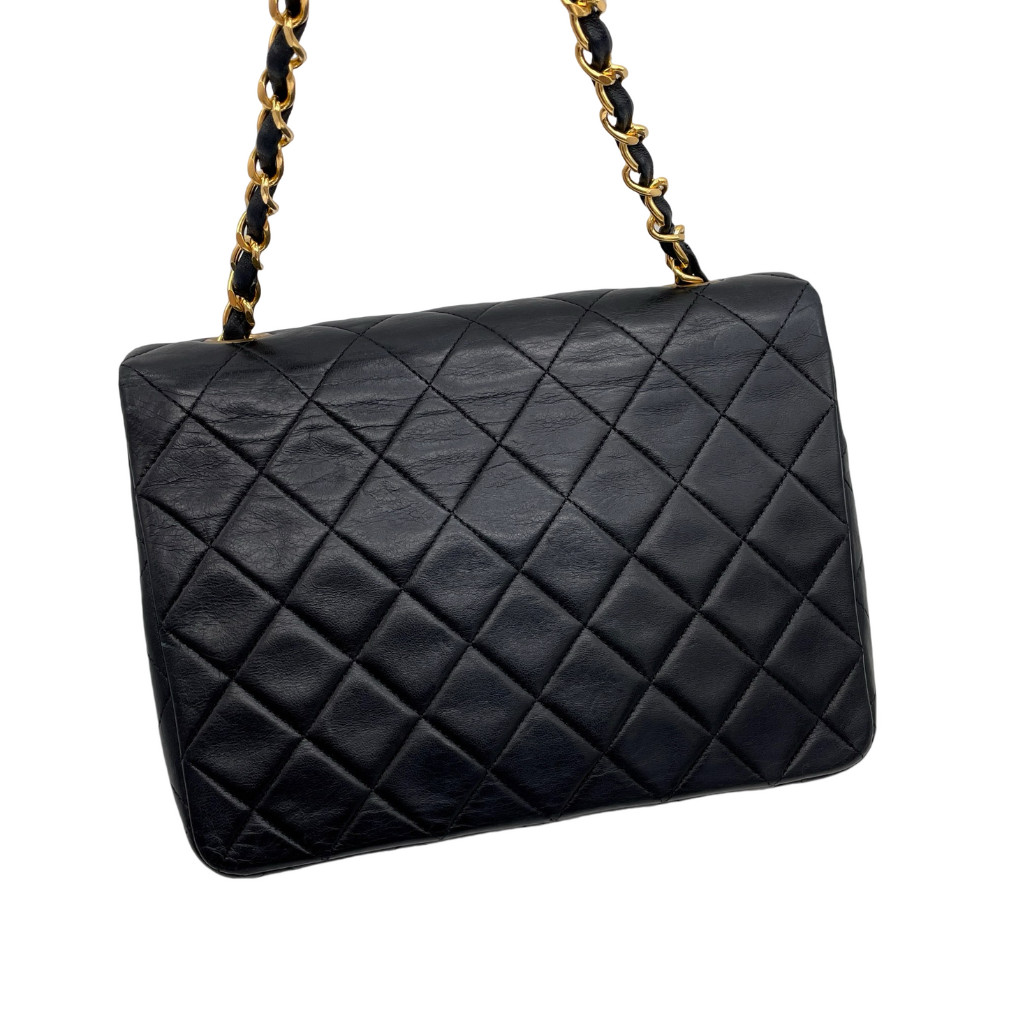 CHANEL Matelassé CC LOGO Turn Lock Mini Chain Shoulder Flap Bag Black & Gold