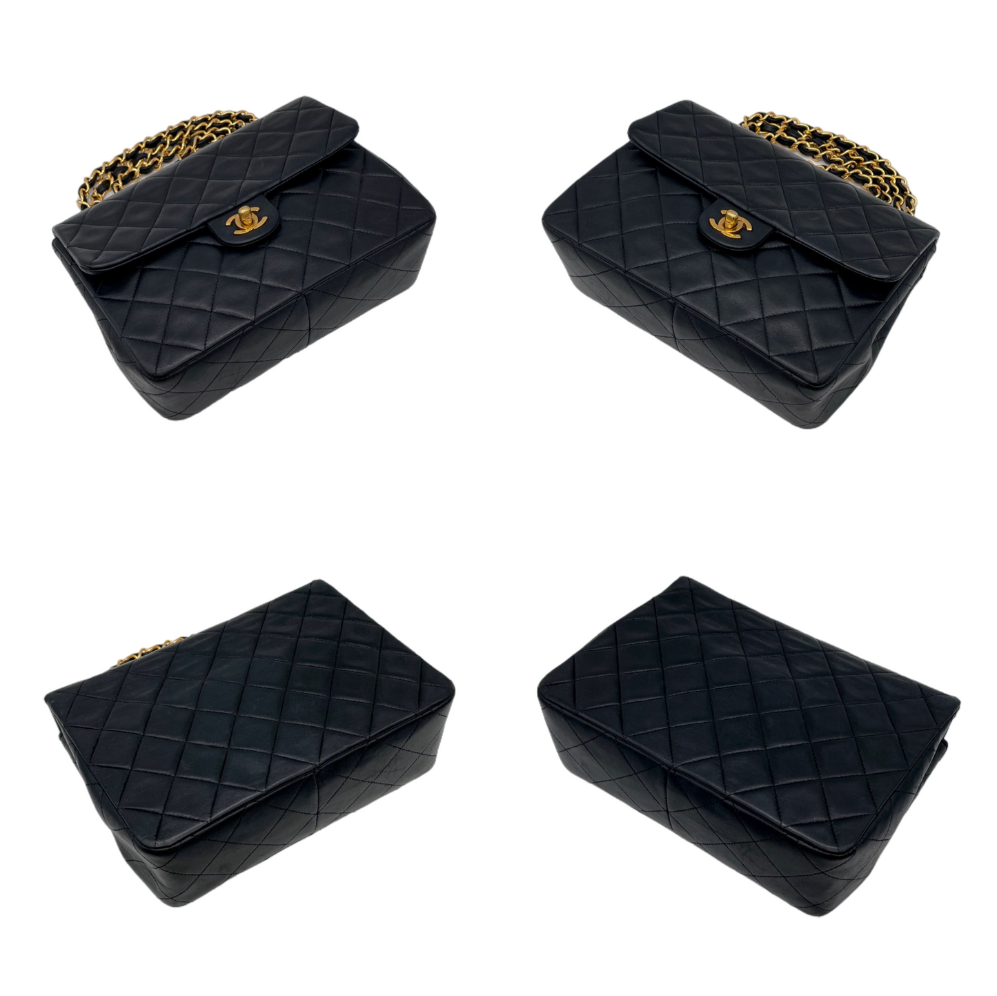 CHANEL Matelassé CC LOGO Turn Lock Mini Chain Shoulder Flap Bag Black & Gold