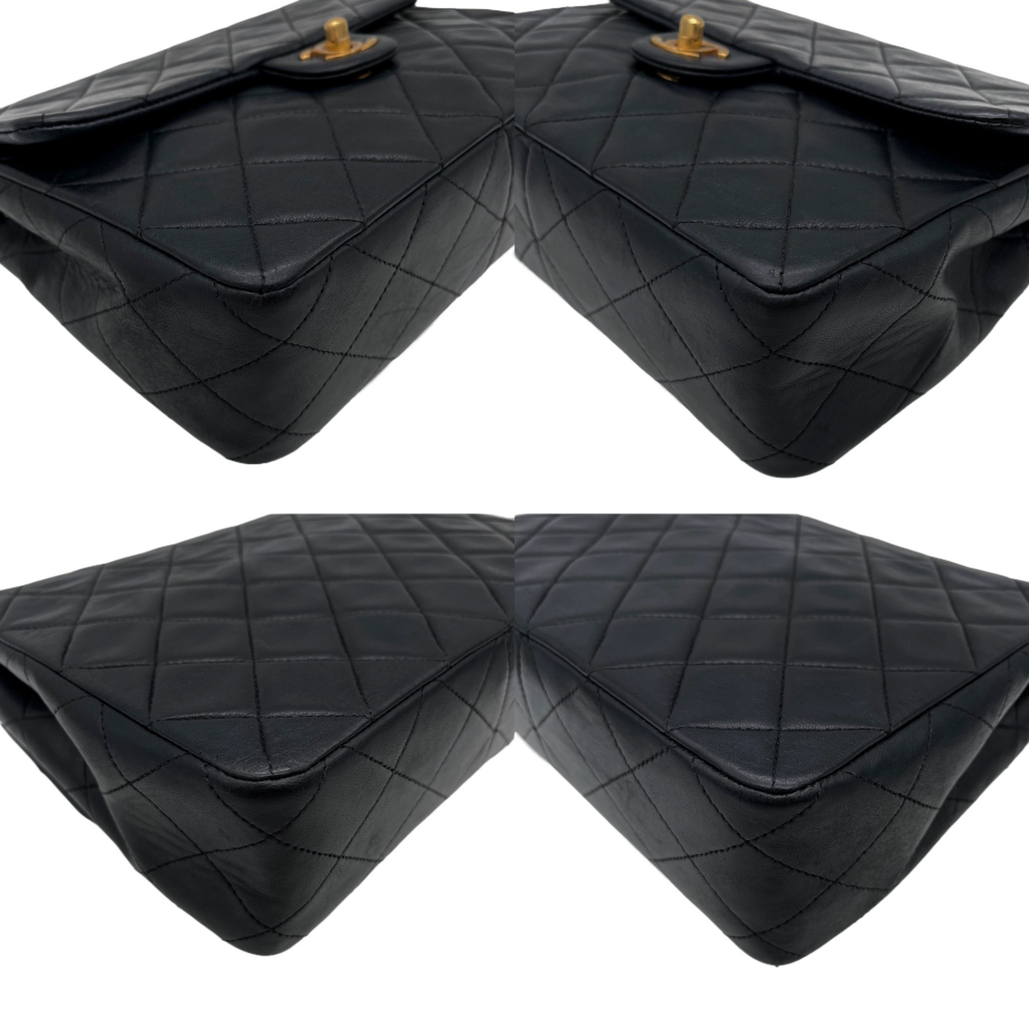 CHANEL Matelassé CC LOGO Turn Lock Mini Chain Shoulder Flap Bag Black & Gold