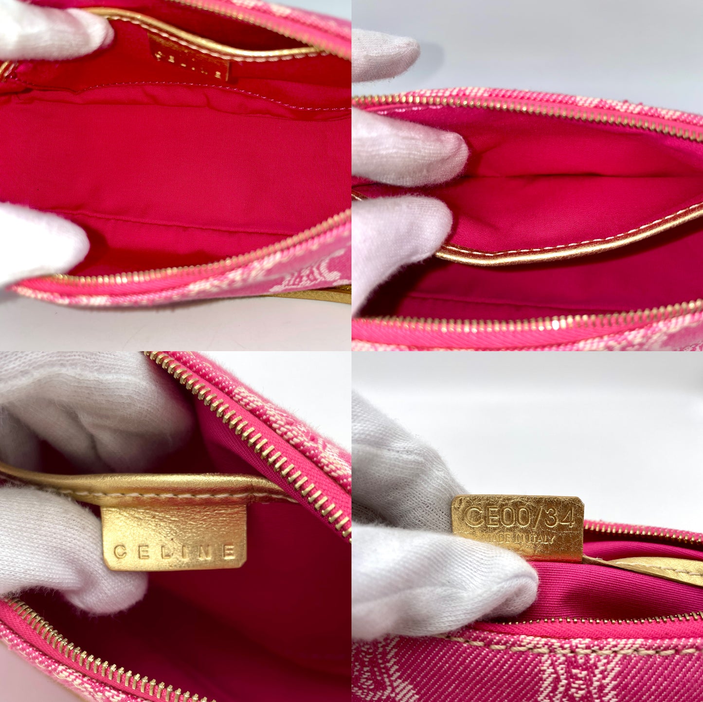 RARE☆☆☆CELINE Macadam Pink Denim Accessory Pouch Shoulder Bag Gold Leather