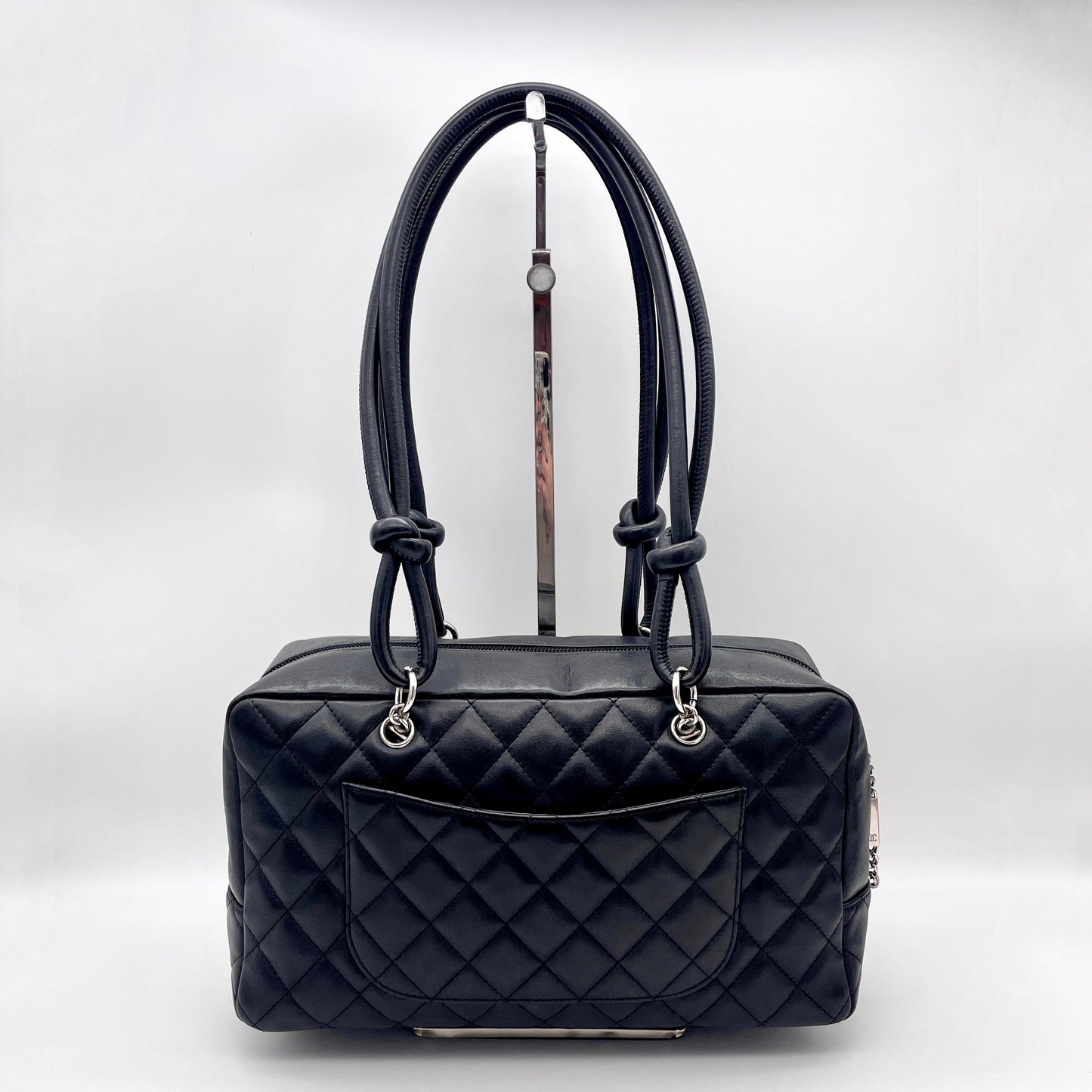 CHANEL Cambon Line Bowling Shoulder Bag MM Black Calfskin Leather