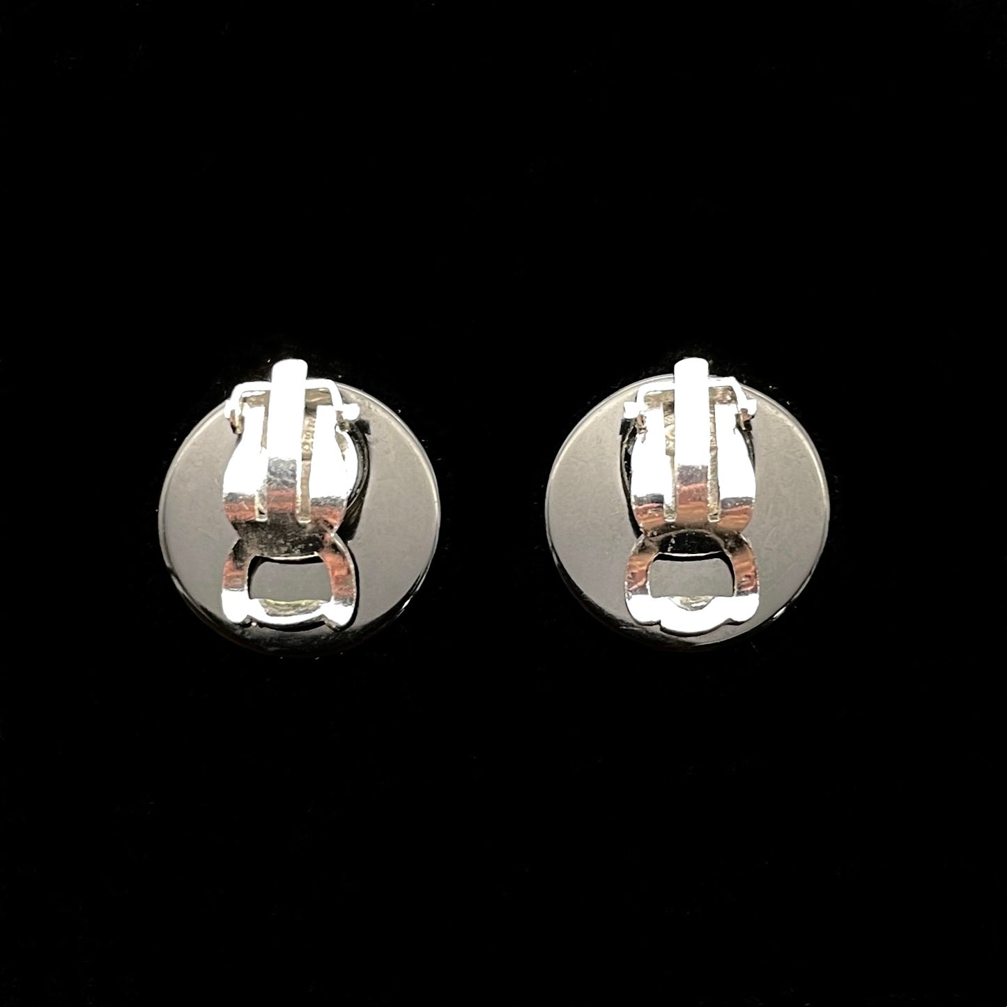 CHANEL Rhinestone Coco Mark Round Earrings 05P Acrylic Black Silver