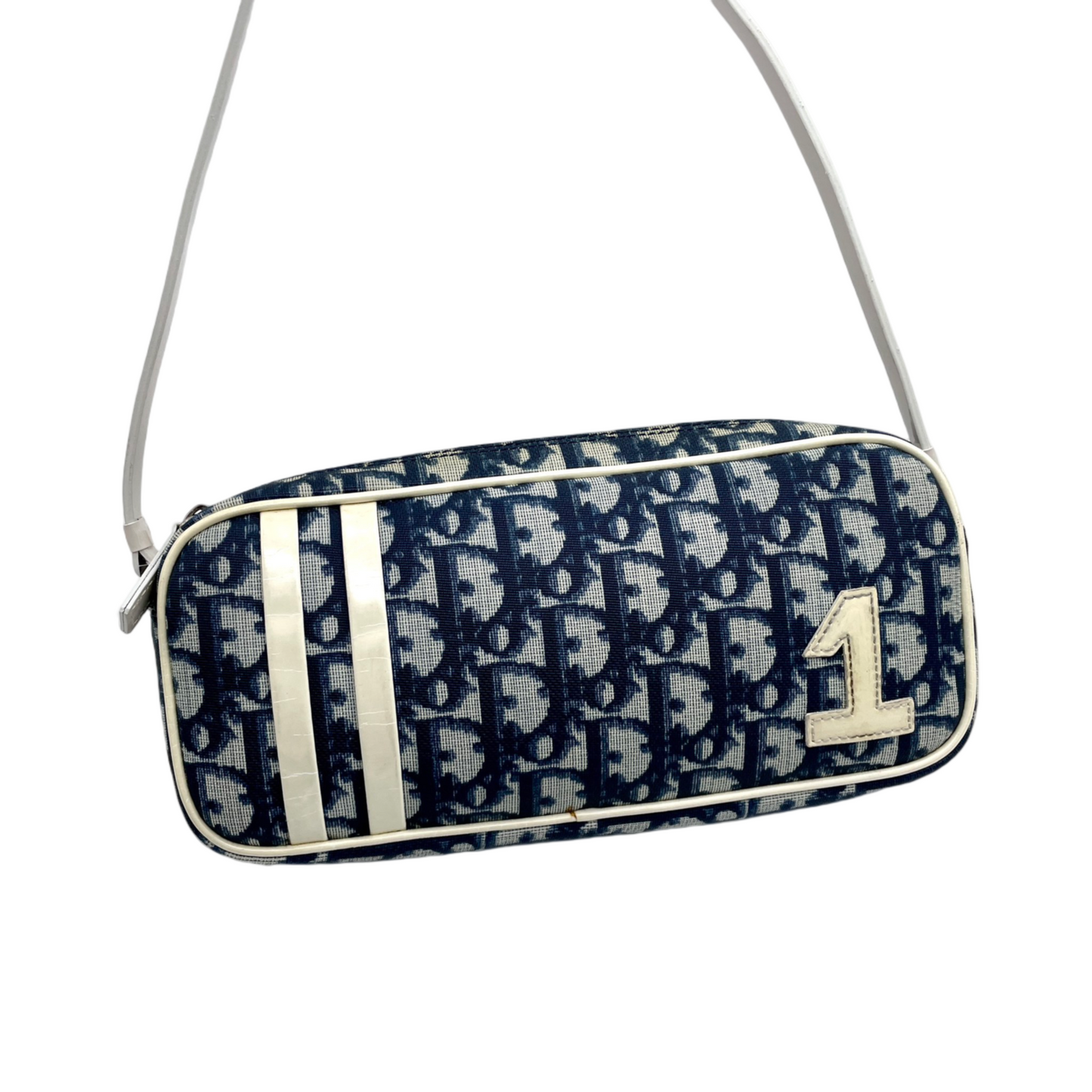 RARE☆☆☆CHRISTIAN DIOR Trotter PVC No.1 Y2K Style Shoulder Bag Navy &amp; White