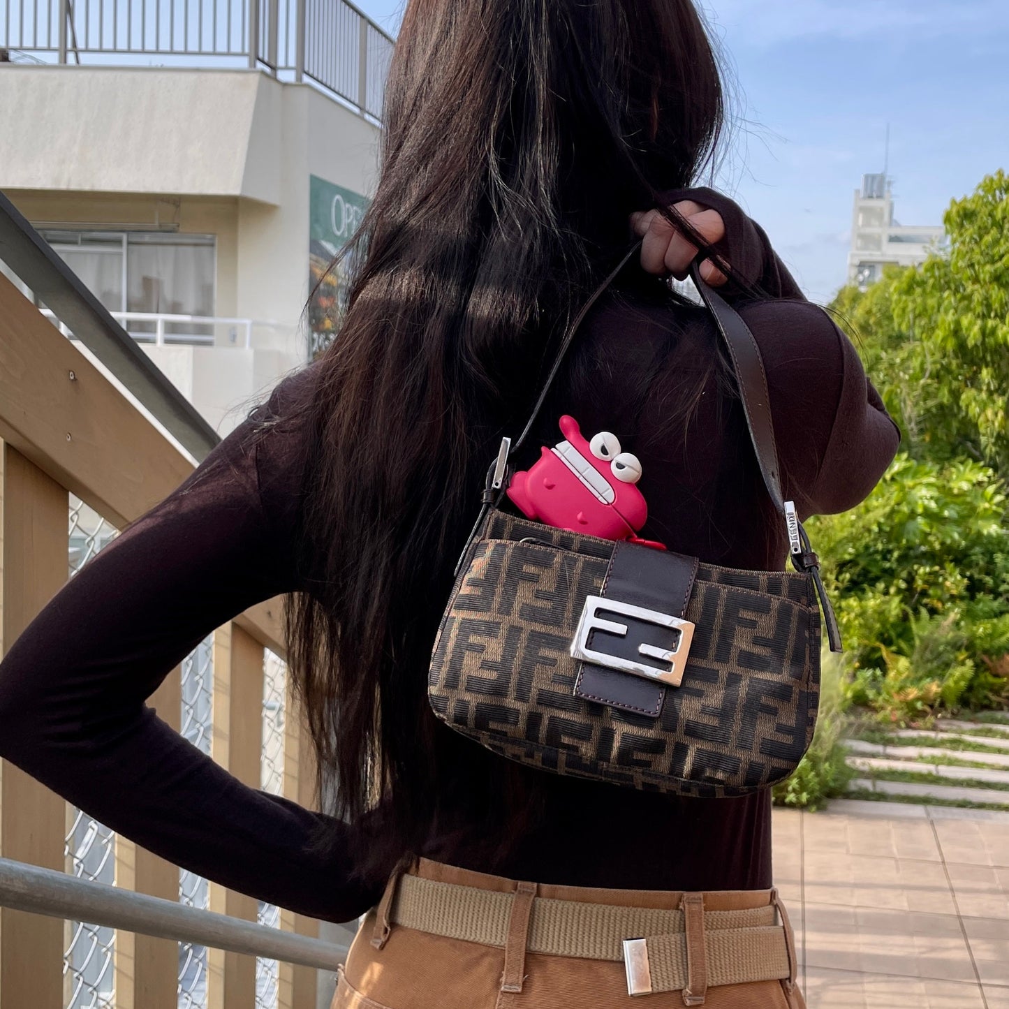 RARE☆☆☆FENDI Zucca Canvas Mini Mamma Baguette Shoulder Bag Brown &amp; Silver