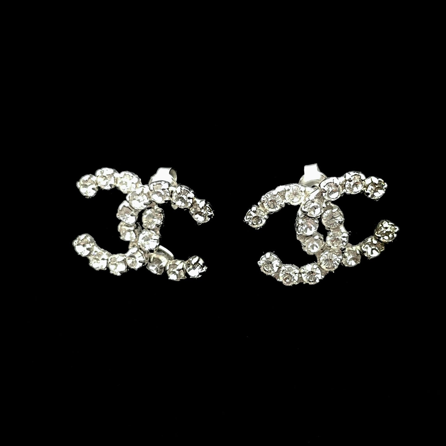 CHANEL Rhinestone Coco Mark Earrings 00A Silver