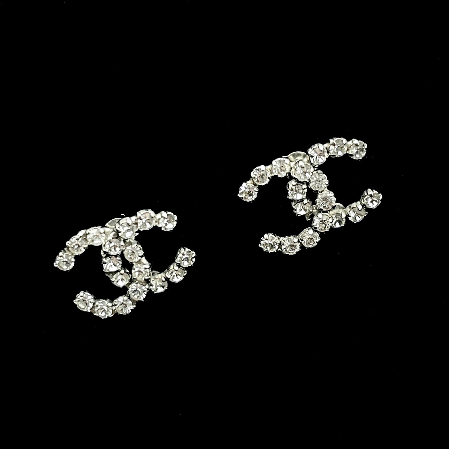 CHANEL Rhinestone Coco Mark Earrings 00A Silver