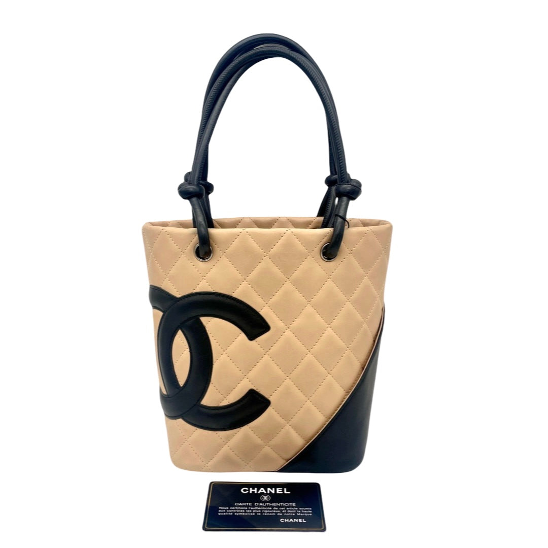 RARE☆☆CHANEL Cambon Line Mini Tote Bag Beige x Black