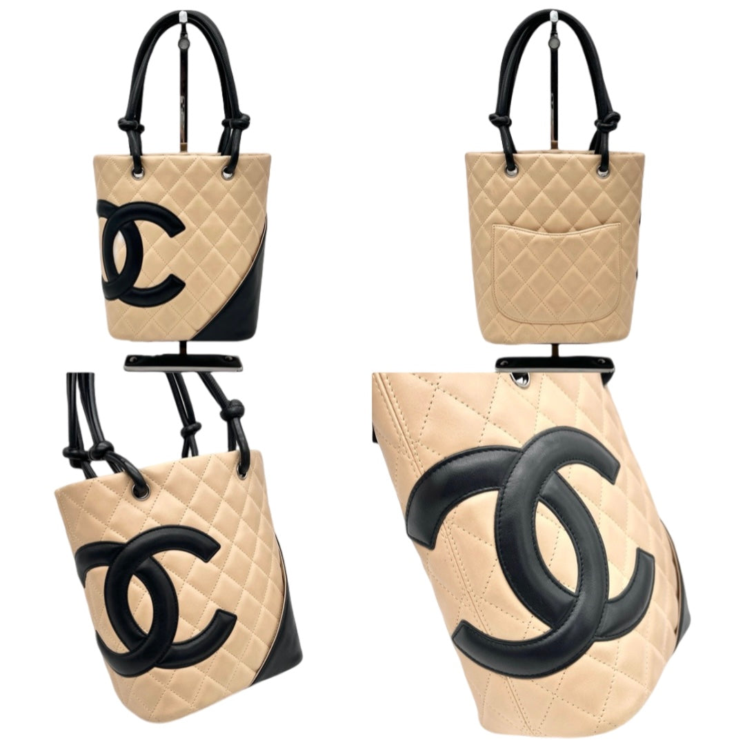 RARE☆☆CHANEL Cambon Line Mini Tote Bag Beige x Black