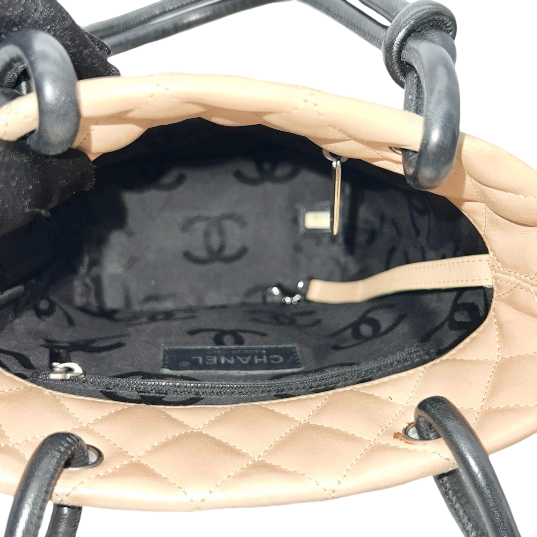 RARE☆☆CHANEL Cambon Line Mini Tote Bag Beige x Black