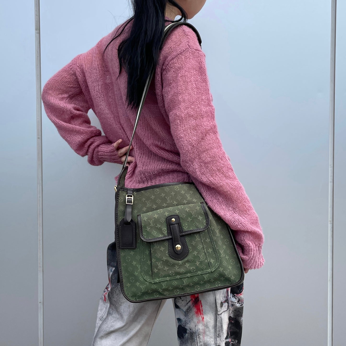 LOUIS VUITTON 2004 Monogram Mini Lin Besace Mary-Kate Shoulder Bag M92322 Khaki Green & Brown