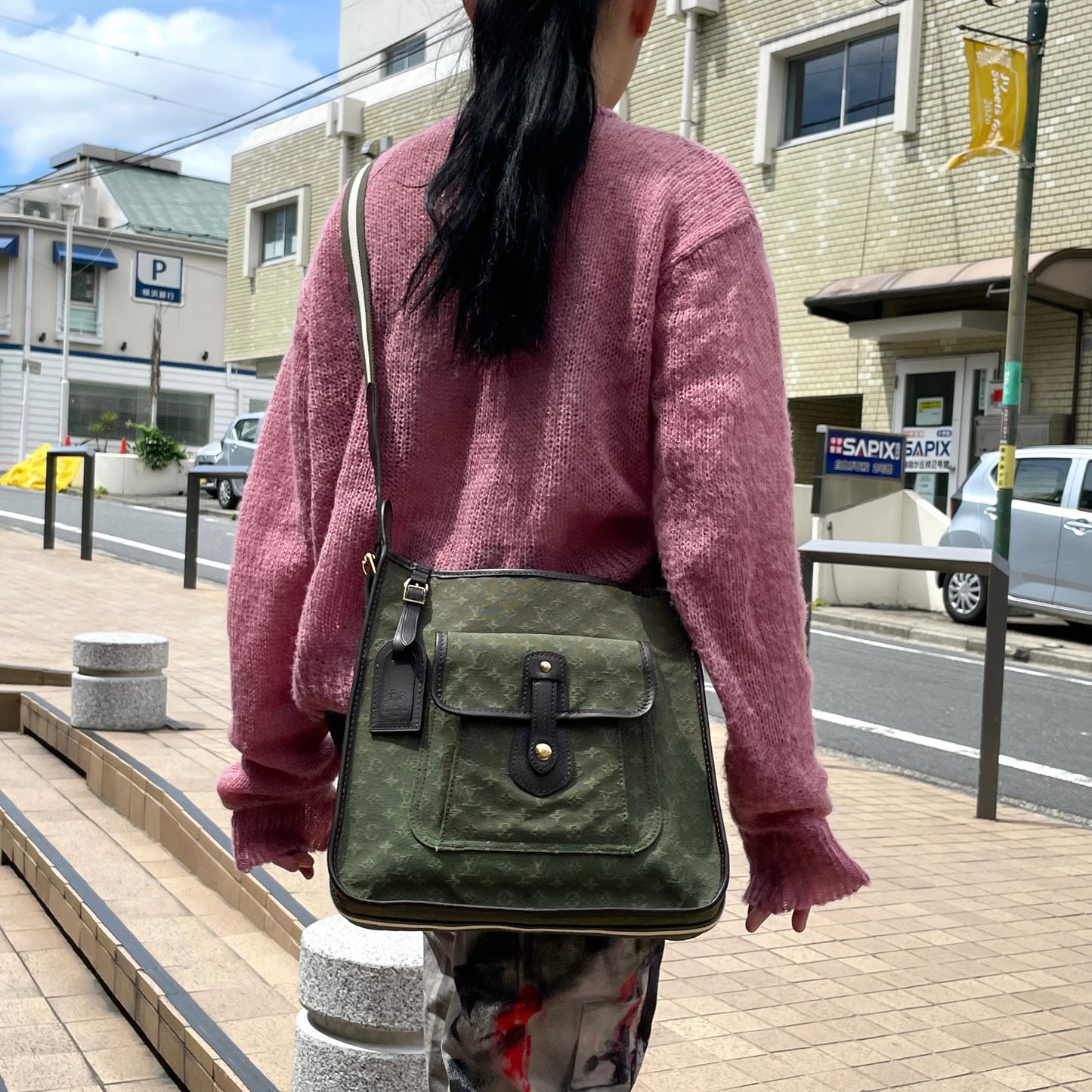 LOUIS VUITTON 2004 Monogram Mini Lin Besace Mary-Kate Shoulder Bag M92322 Khaki Green & Brown
