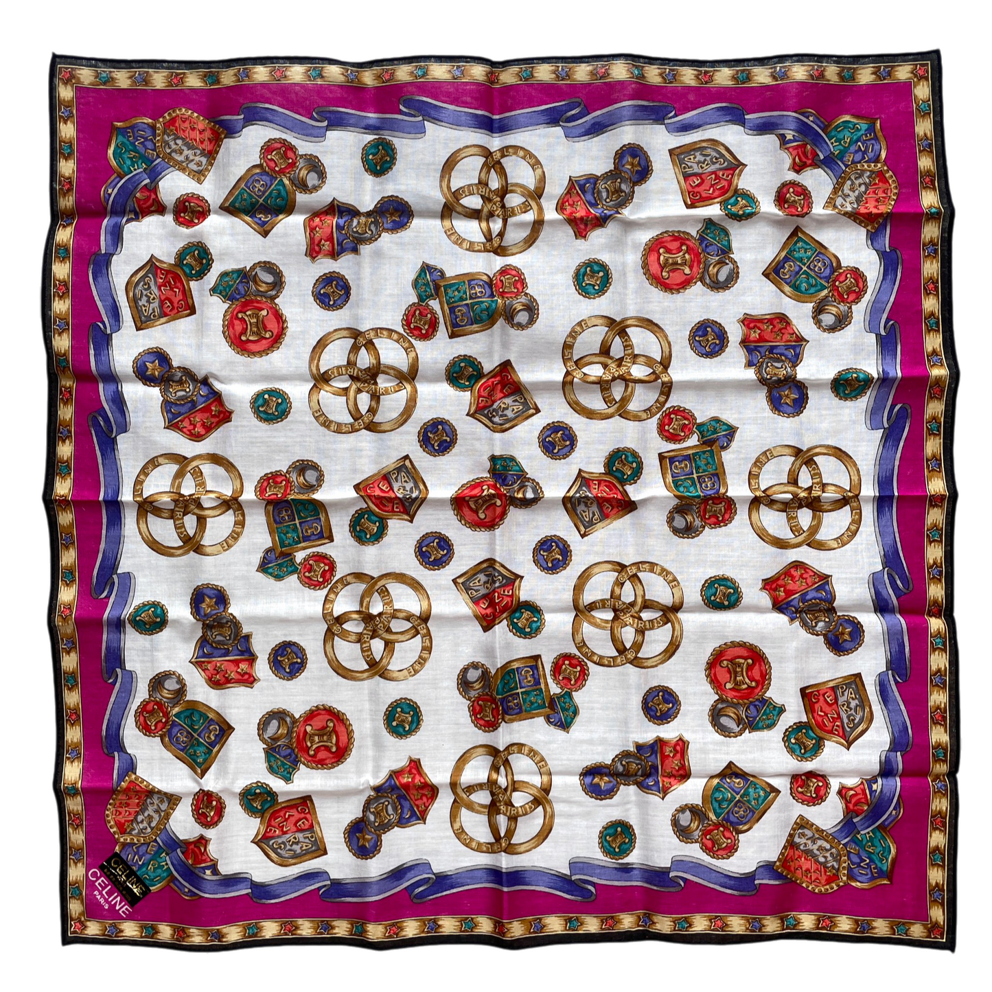 CELINE Mini Scarf Neckerchief Handkerchief Multi-color & White