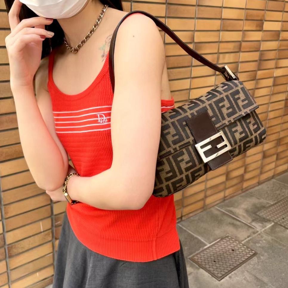 FENDI ZUCCA Mamma Bucket PM Shoulder Bag Brown SHW