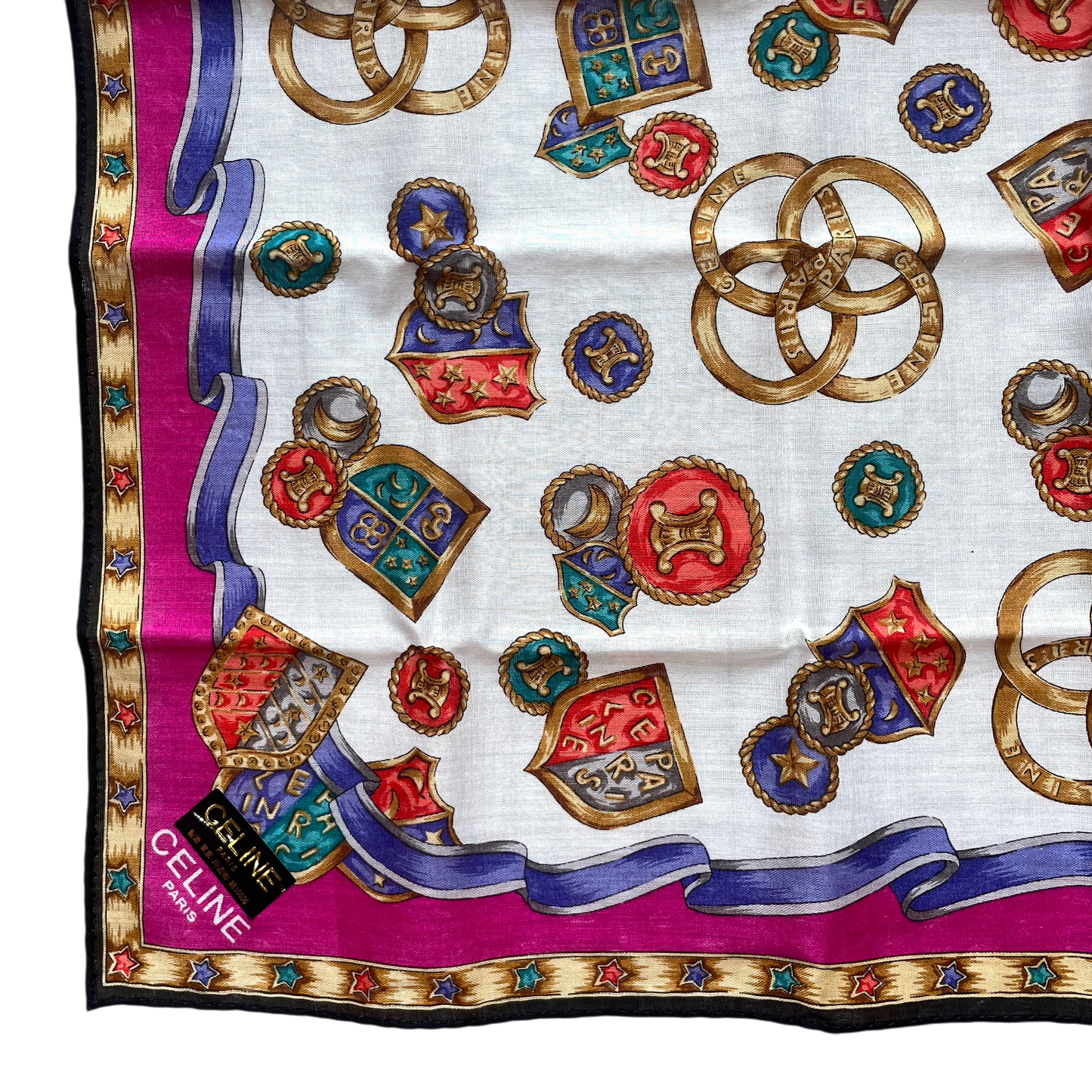 CELINE Mini Scarf Neckerchief Handkerchief Multi-color & White