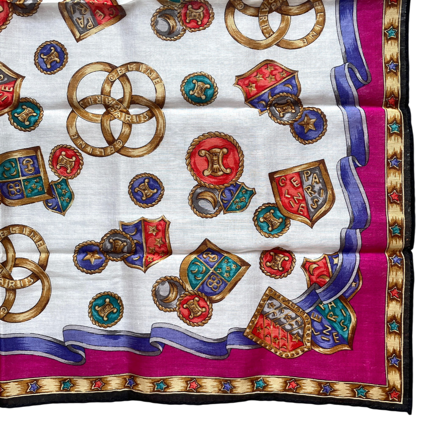 CELINE Mini Scarf Neckerchief Handkerchief Multi-color & White