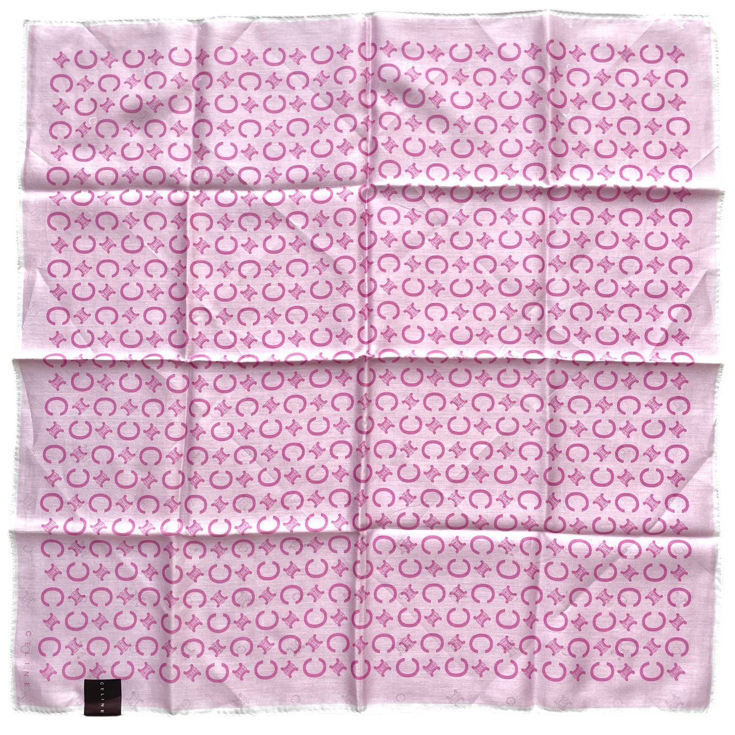 CELINE Mini Scarf Neckerchief Handkerchief Pink & White