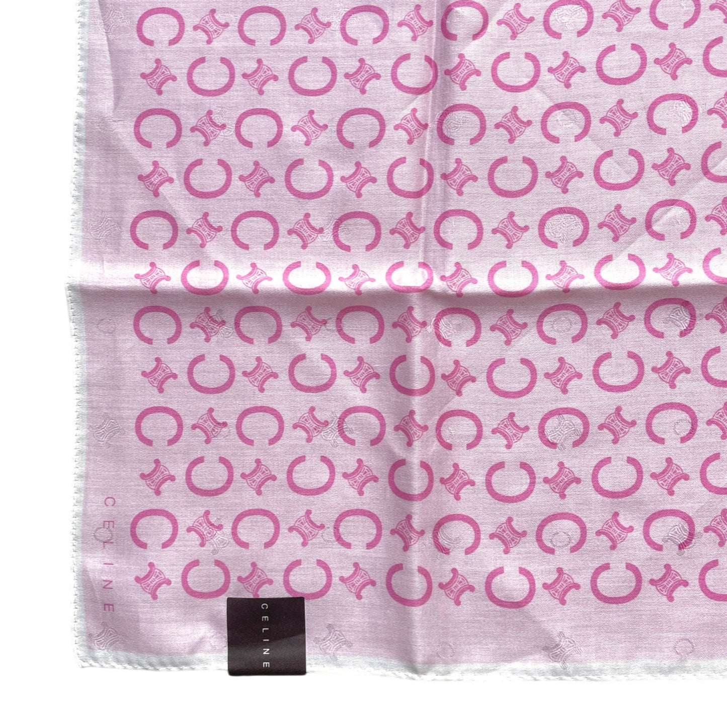 CELINE Mini Scarf Neckerchief Handkerchief Pink & White